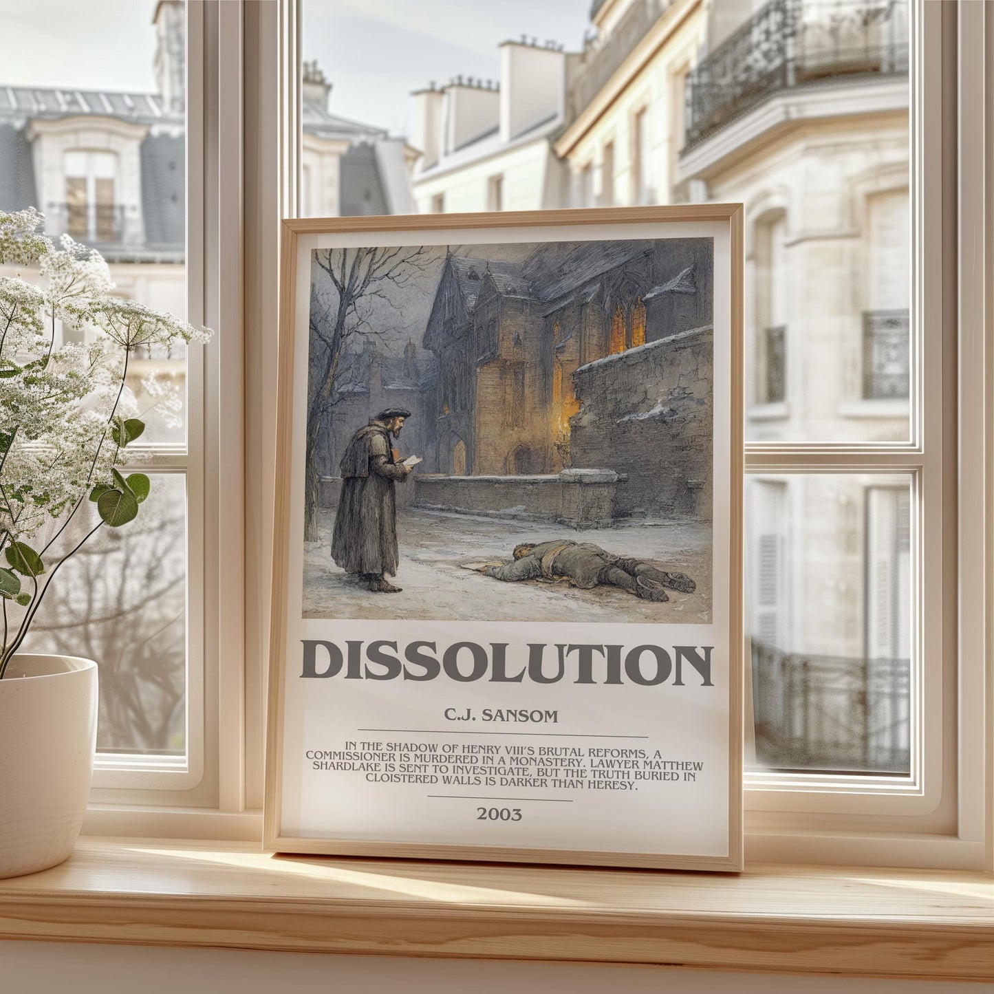 Dissolution bookish print framed by window – literary home decor