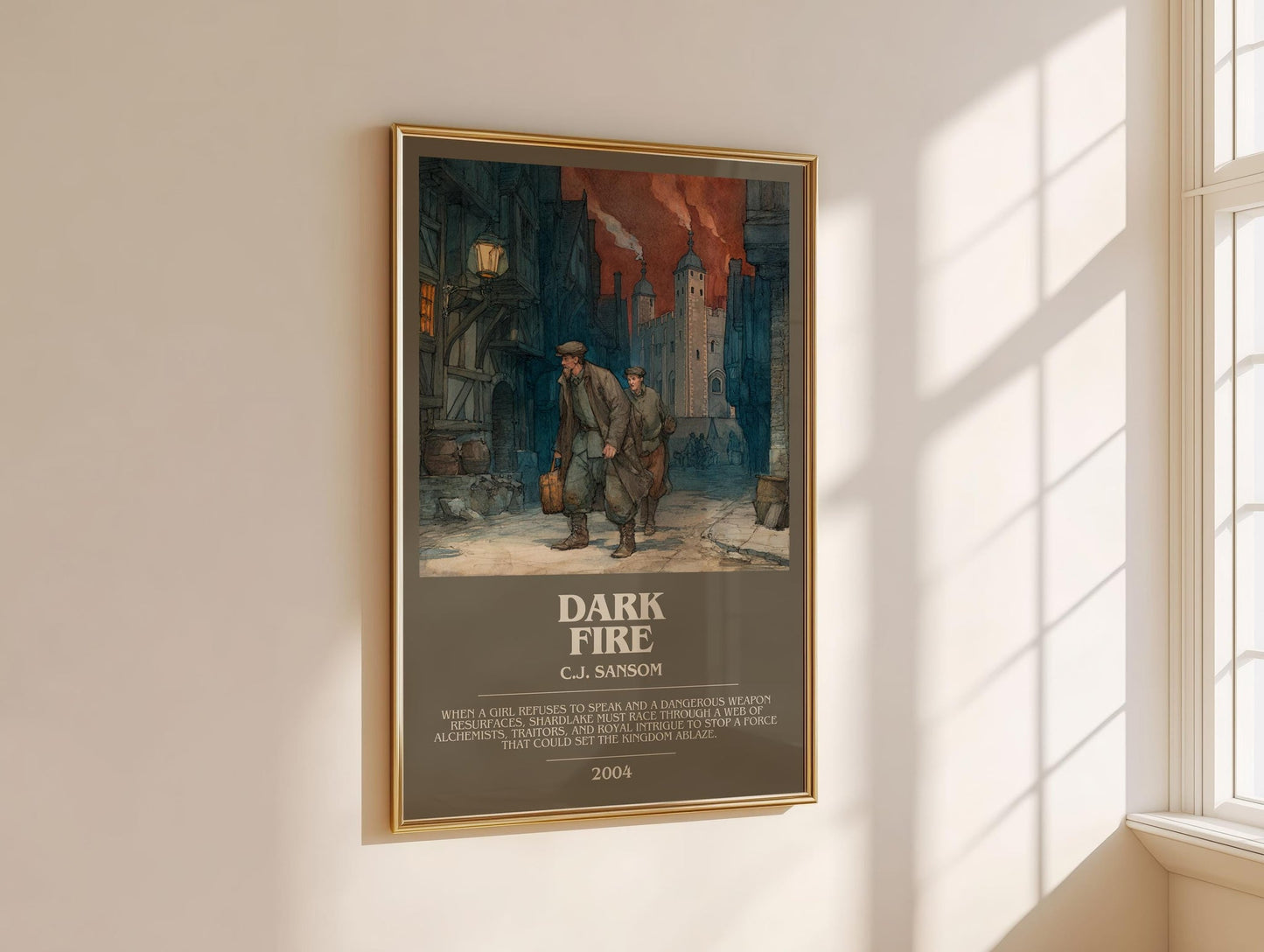 Dark Fire bookish book poster framed on wall – historical fiction wall art