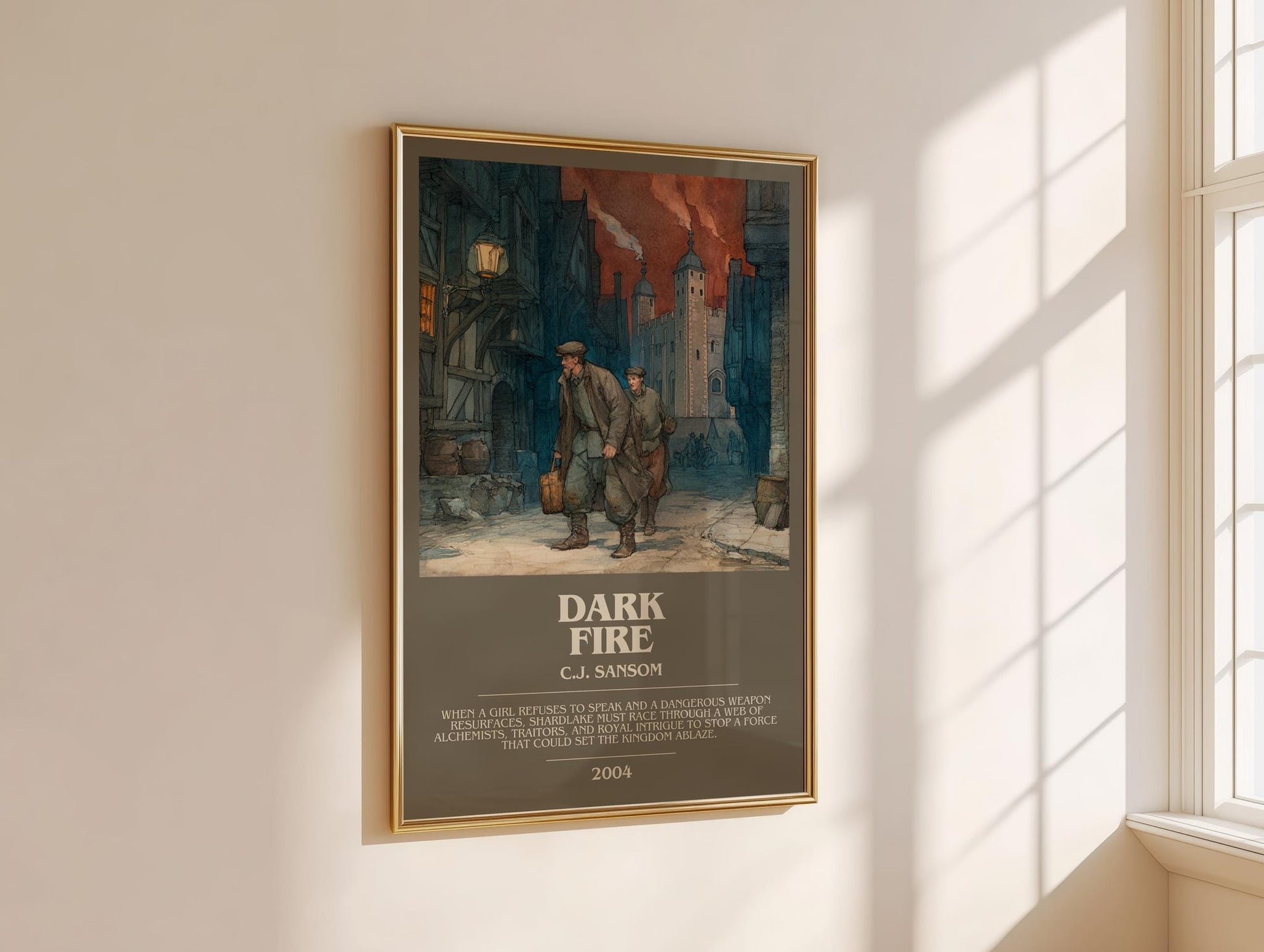 Dark Fire bookish book poster framed on wall – historical fiction wall art