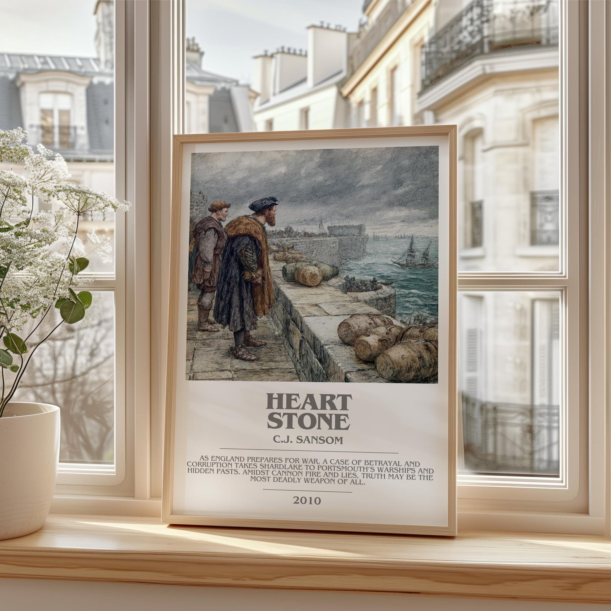 Heartstone bookish print framed by window – literary home decor