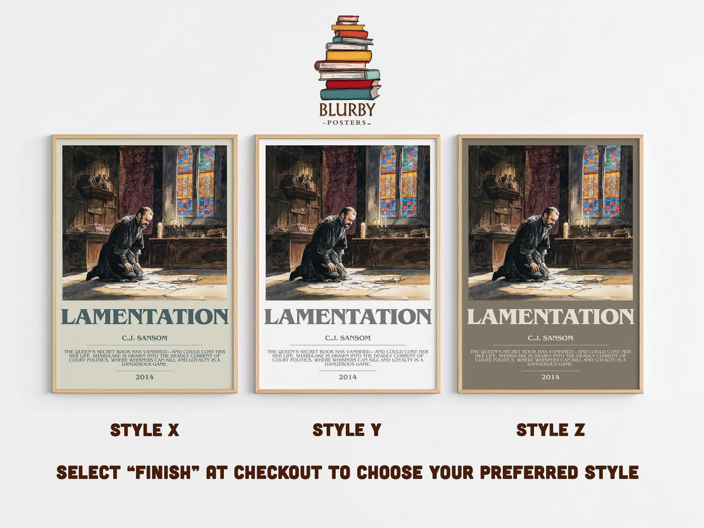 Lamentation bookish poster colour and style options – C.J. Sansom book art