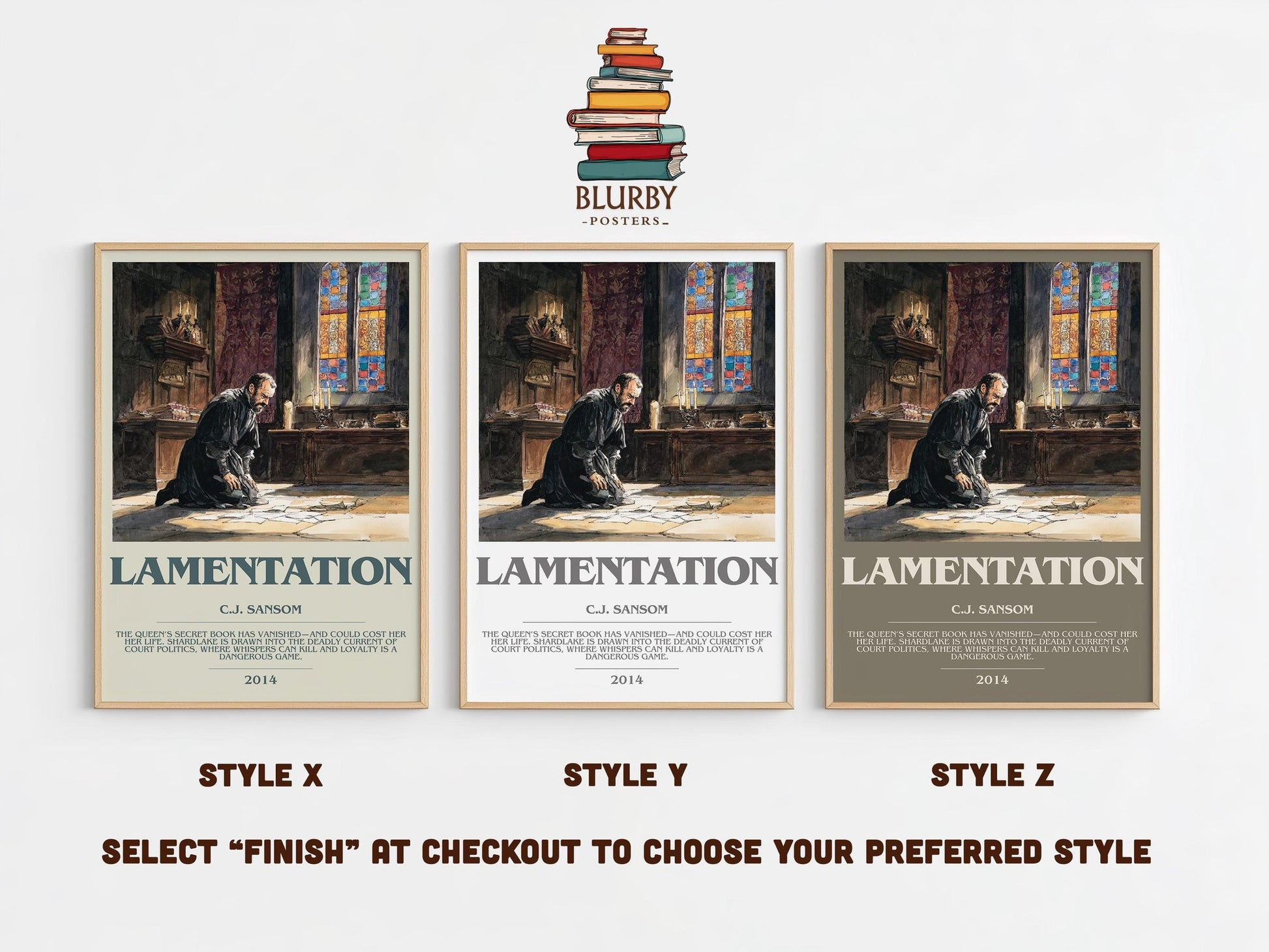 Lamentation bookish poster colour and style options – C.J. Sansom book art