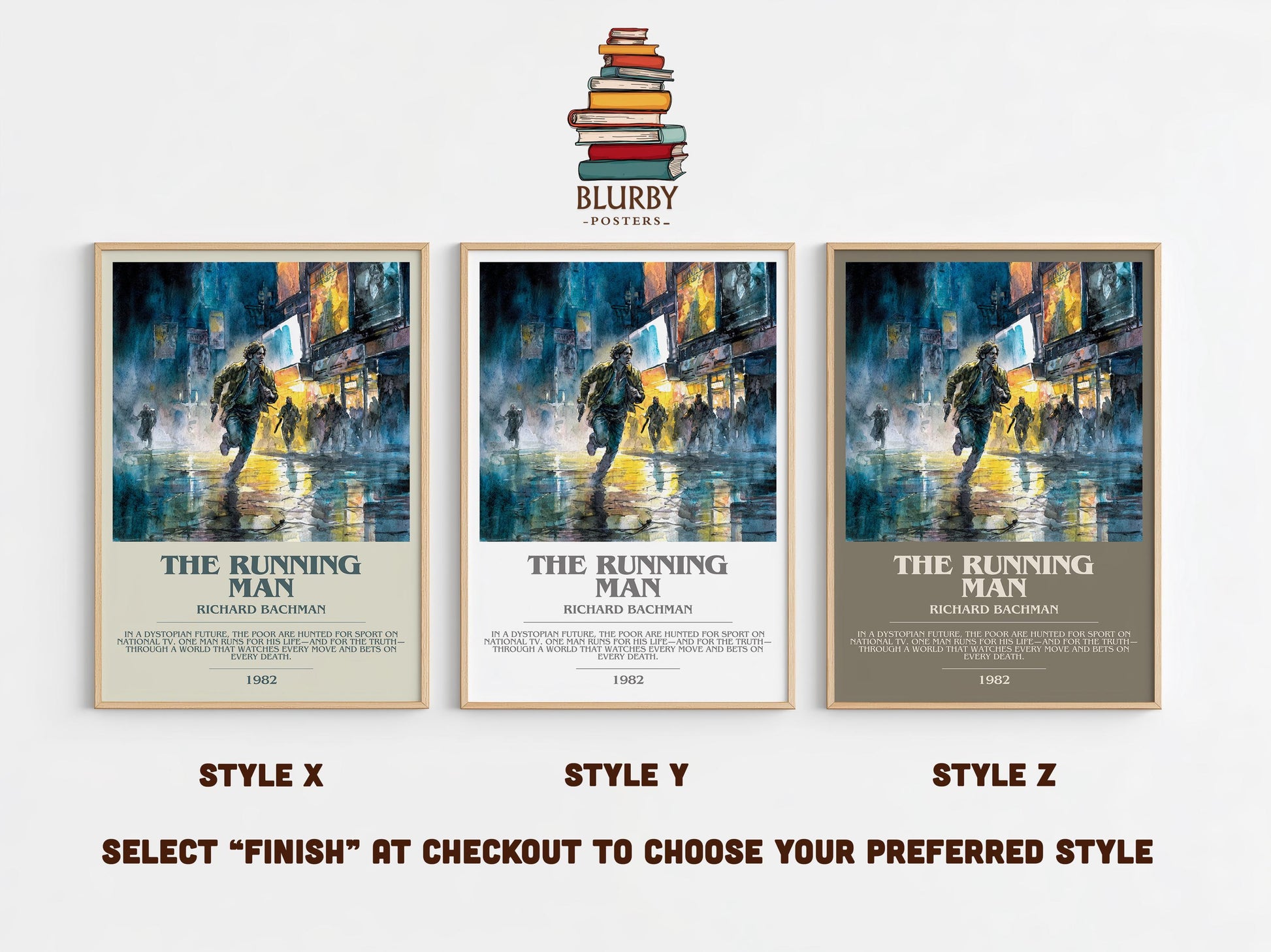 The Running Man bookish poster colour and style options – Richard Bachman book art