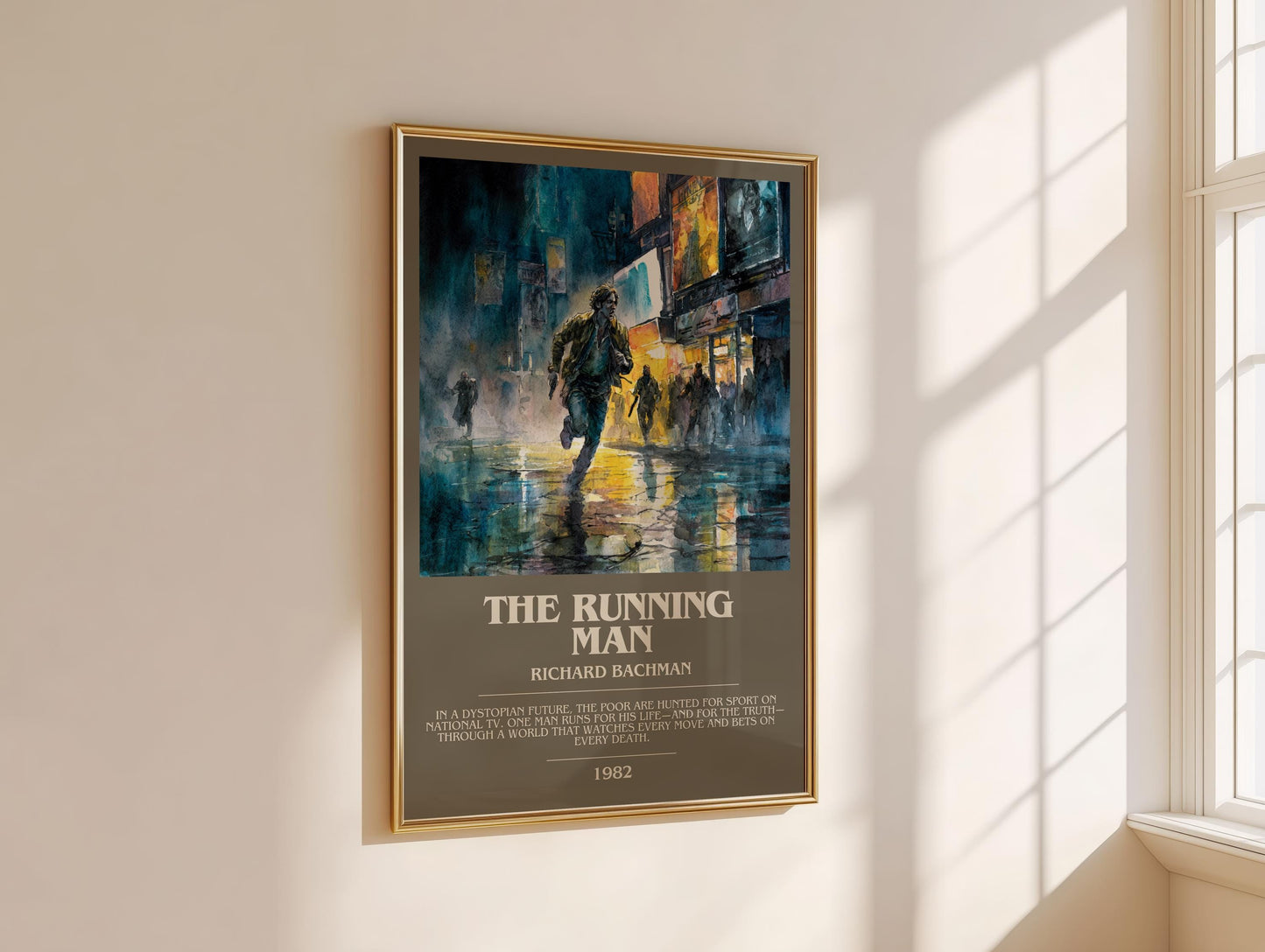 The Running Man bookish book poster framed on wall – dystopian wall art