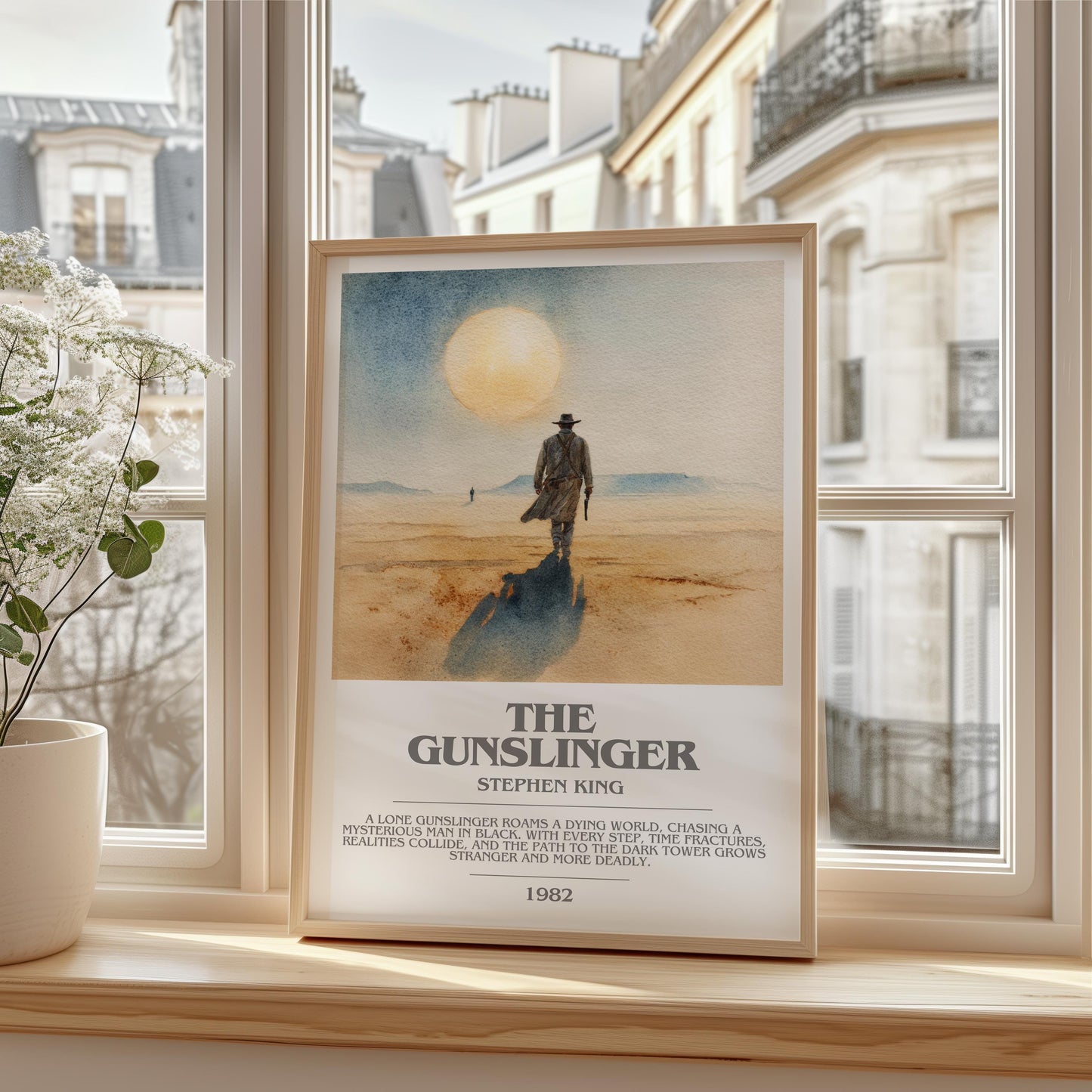 The Gunslinger bookish print framed by window – literary home decor