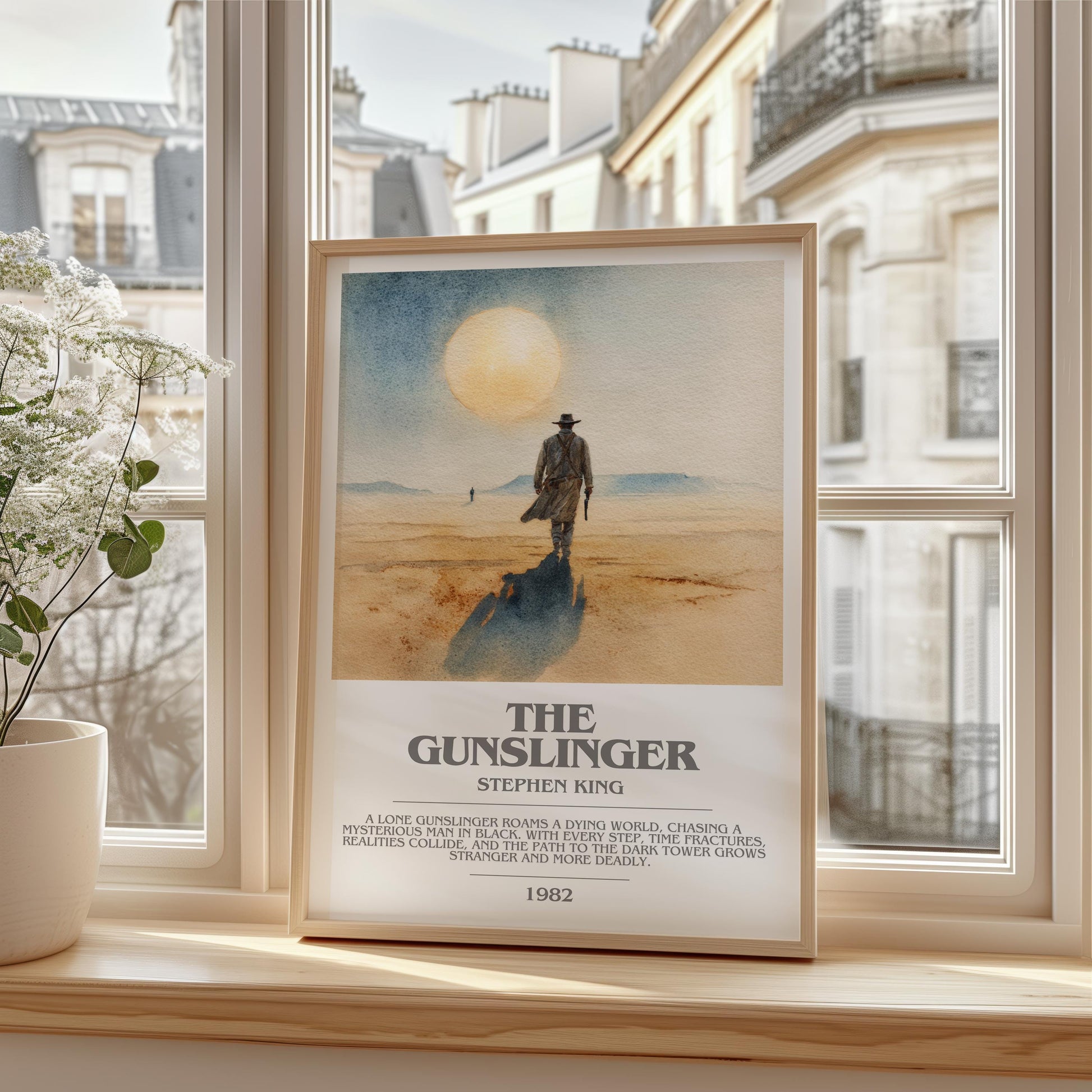 The Gunslinger bookish print framed by window – literary home decor