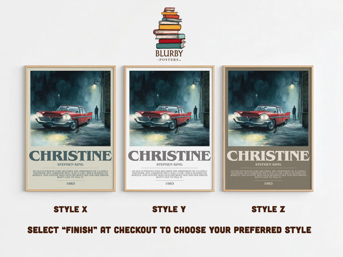 Christine bookish poster colour and style options – Stephen King book art (mockup)