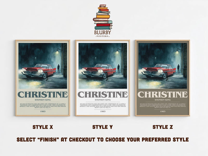 Christine bookish poster colour and style options – Stephen King book art