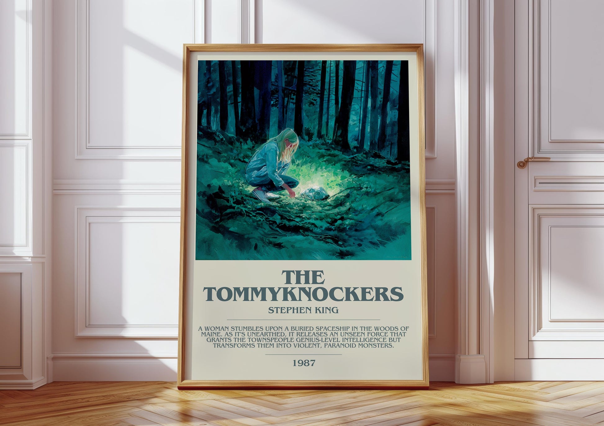 The Tommyknockers bookish print in frame leaning in hallway – horror wall art