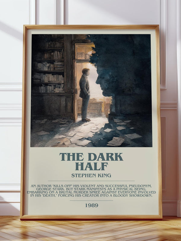 The Dark Half bookish print in frame leaning in hallway – horror wall art