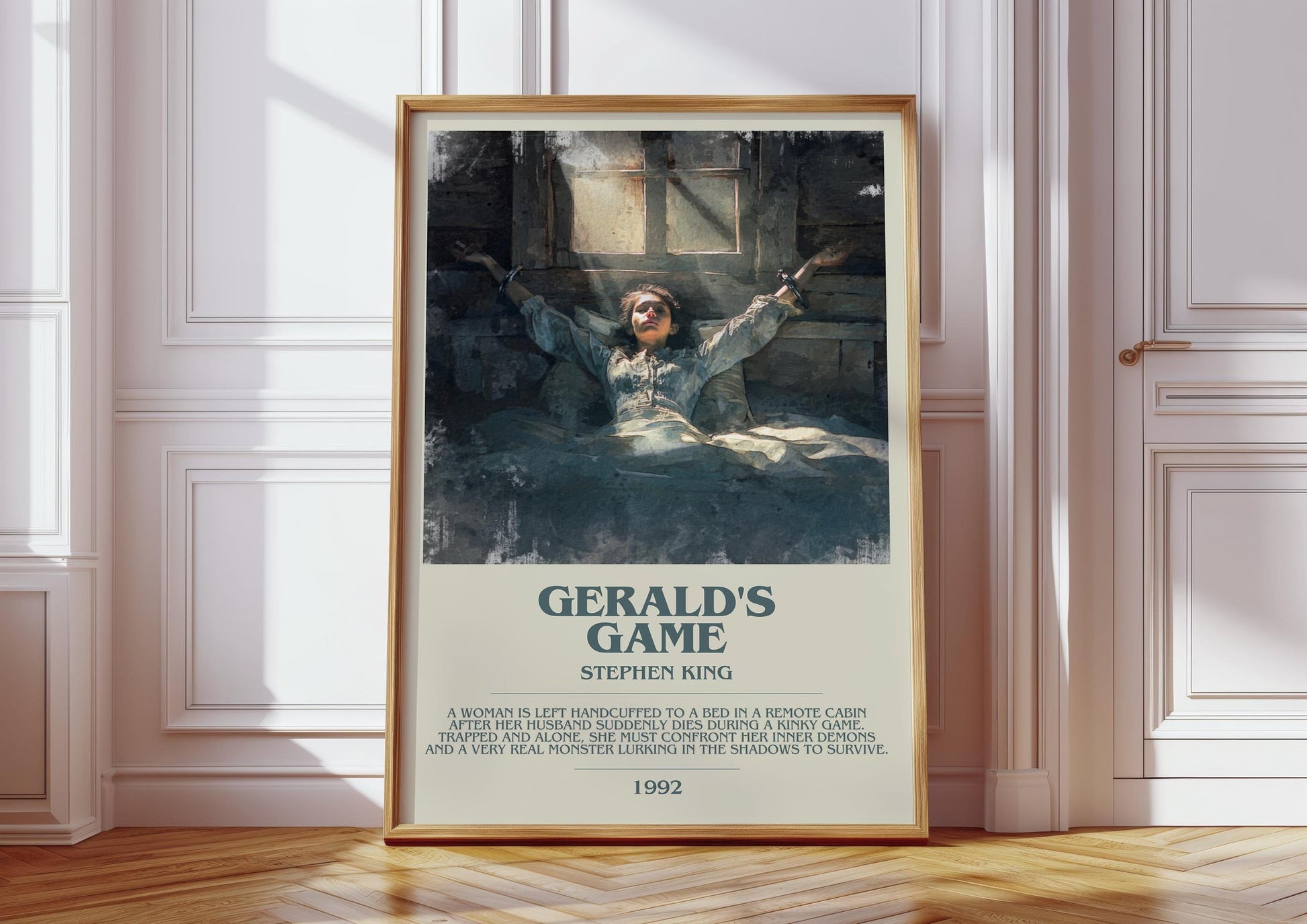 Gerald's Game bookish print in frame leaning in hallway – horror wall art