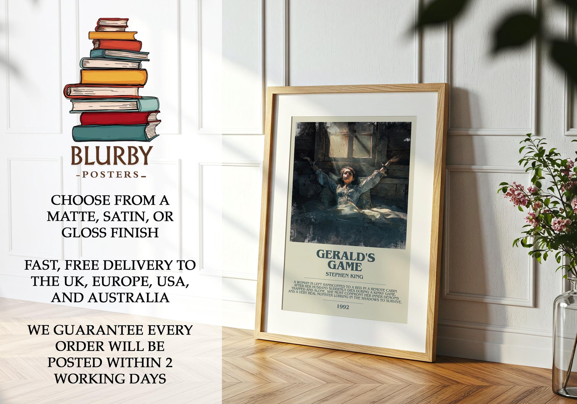 Gerald's Game book poster packaging – museum-quality print rolled in protective tube