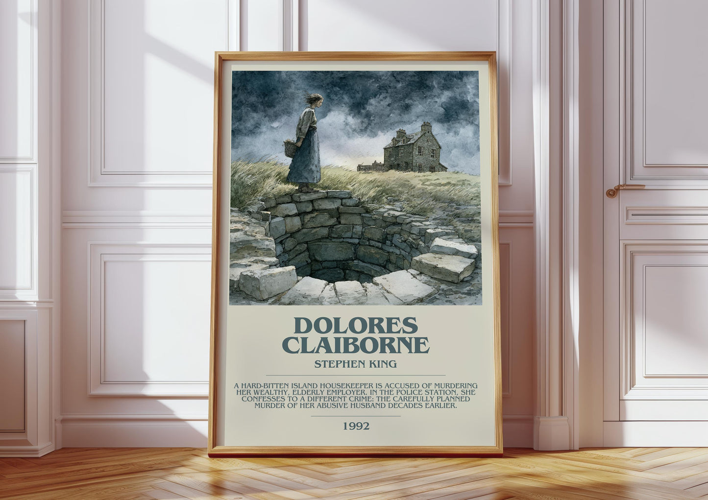 Dolores Claiborne bookish print in frame leaning in hallway – thriller wall art
