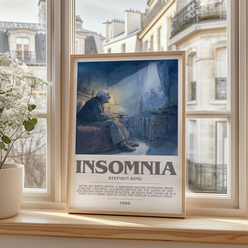 Insomnia bookish print framed by window – literary home decor