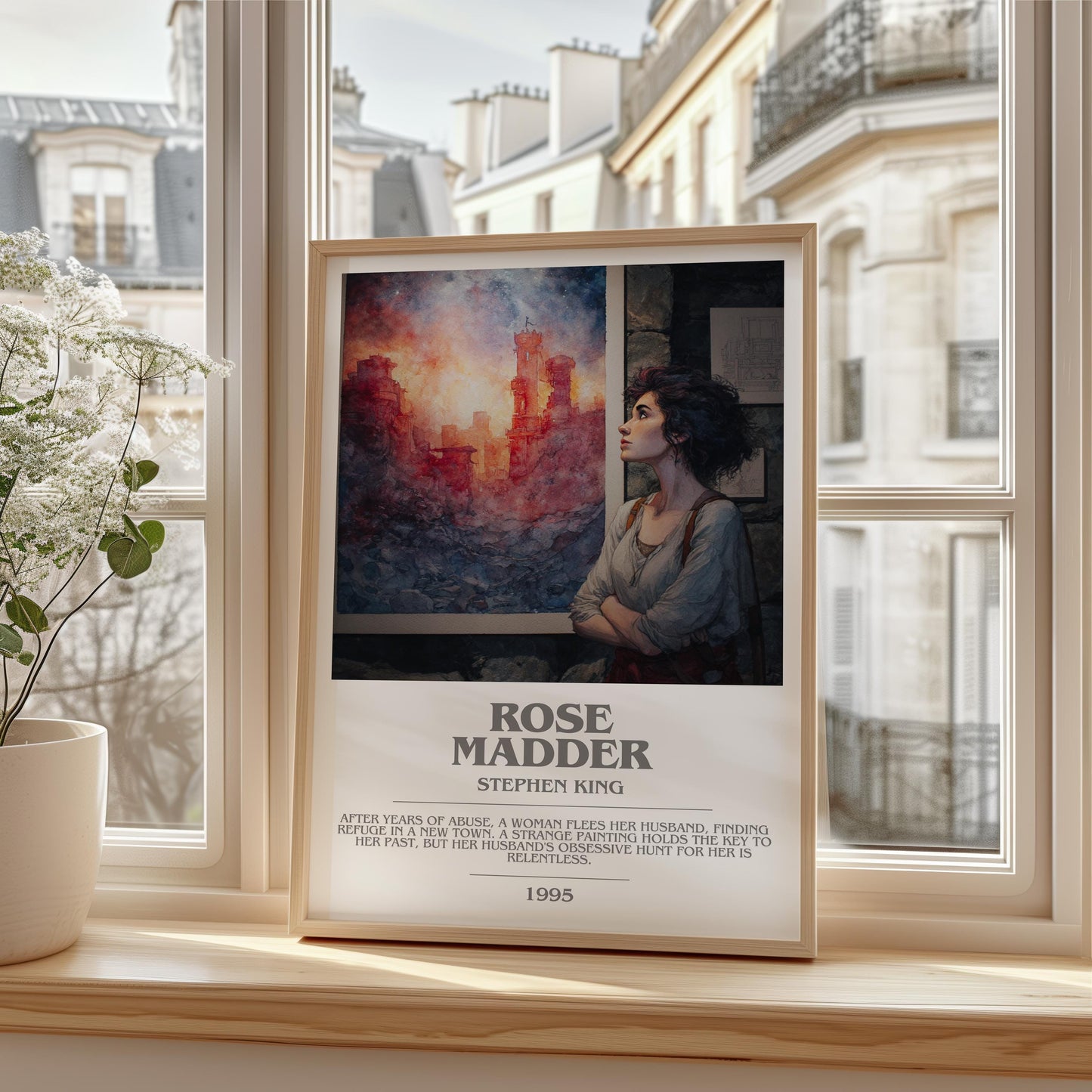 Rose Madder bookish print framed by window – literary home decor