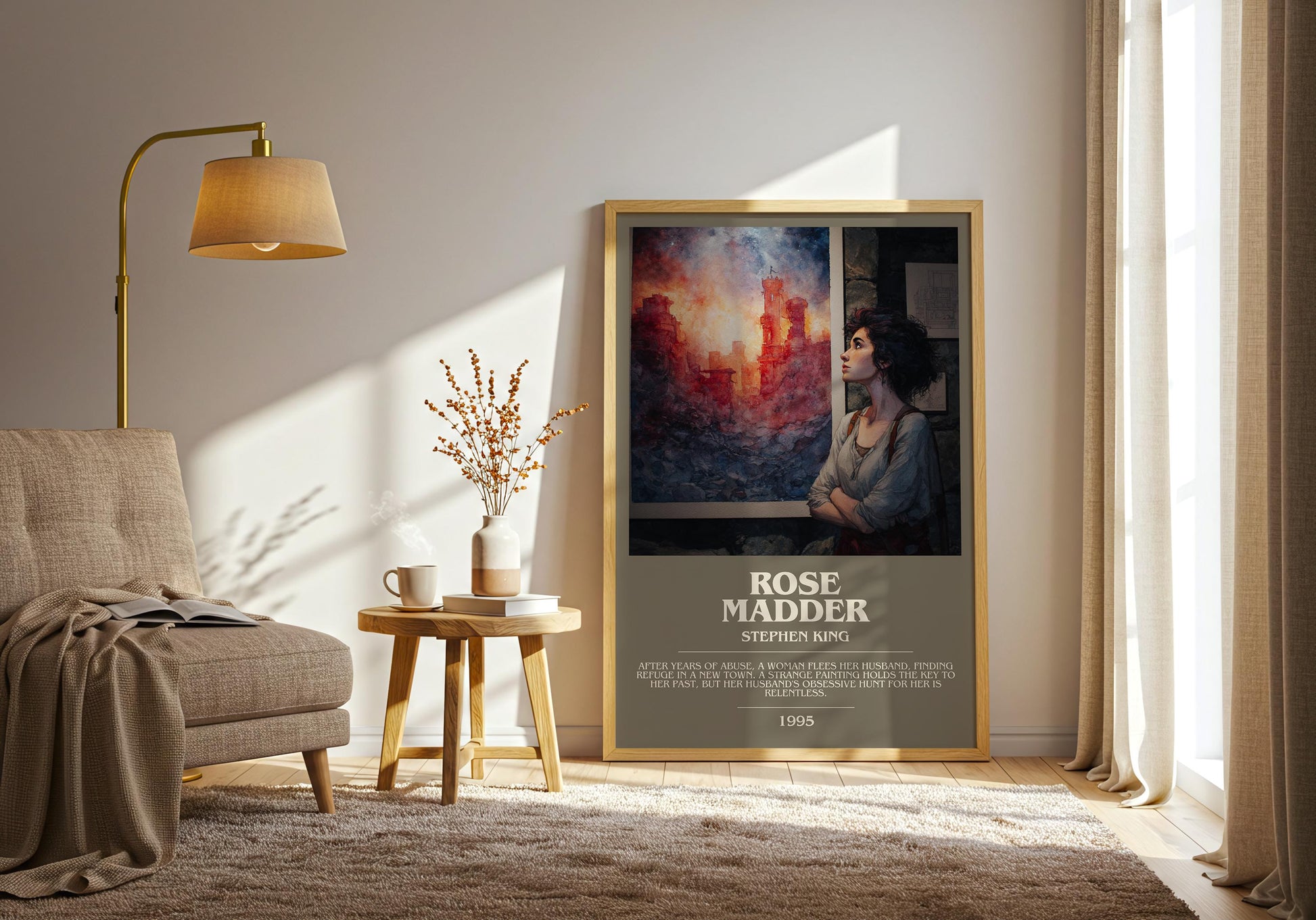 Rose Madder bookish print on bookshelf – Stephen King fan gift