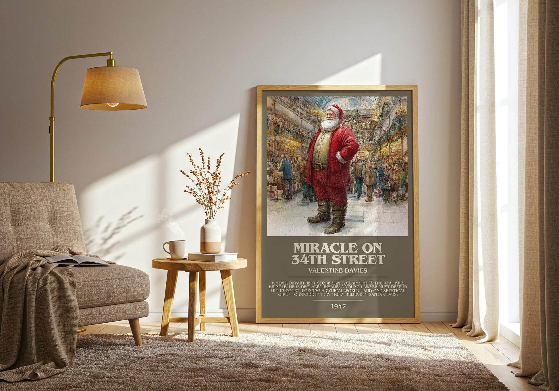 Miracle On 34th Street bookish print on bookshelf – VALENTINE DAVIES fan gift