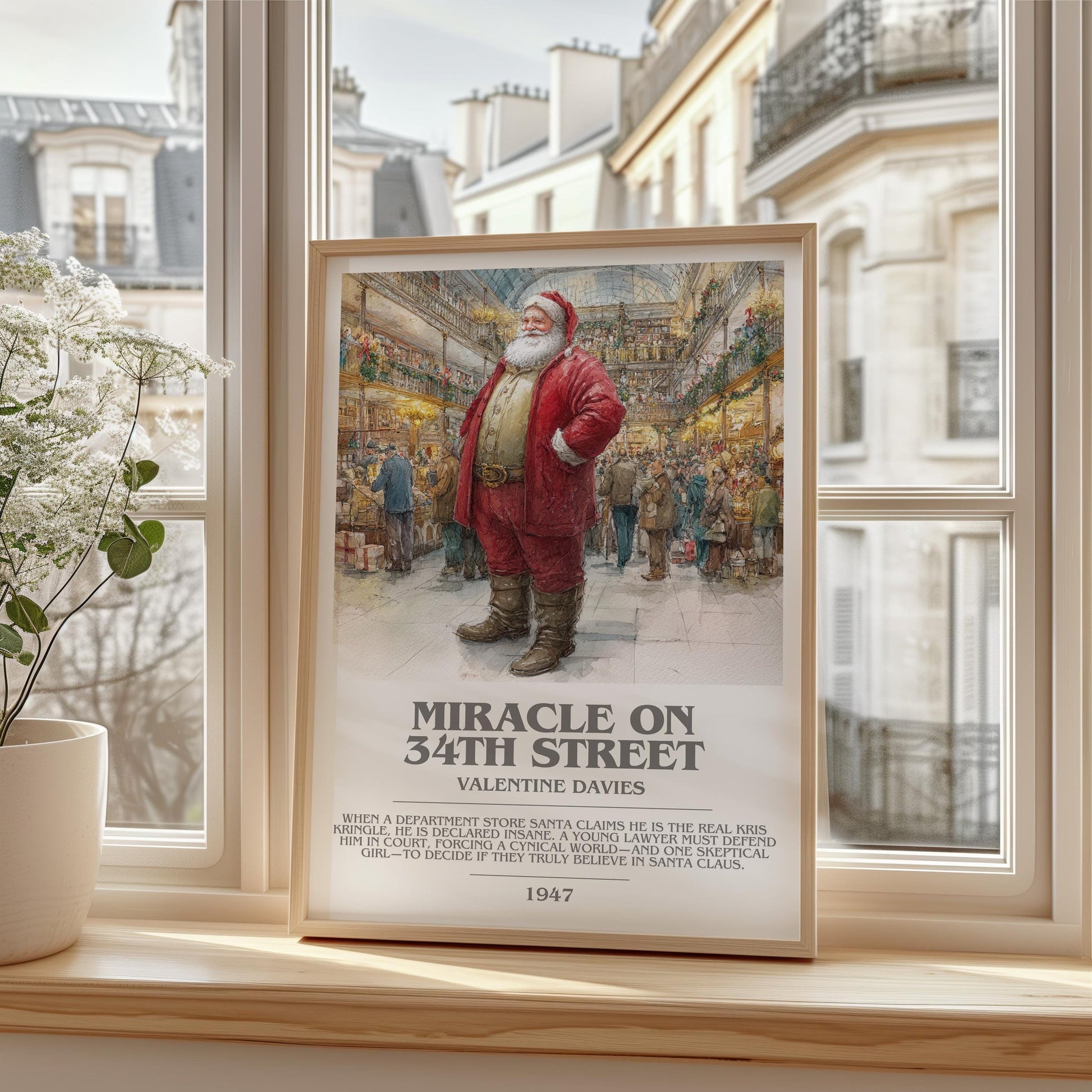 Miracle On 34th Street bookish print framed by window – literary home decor