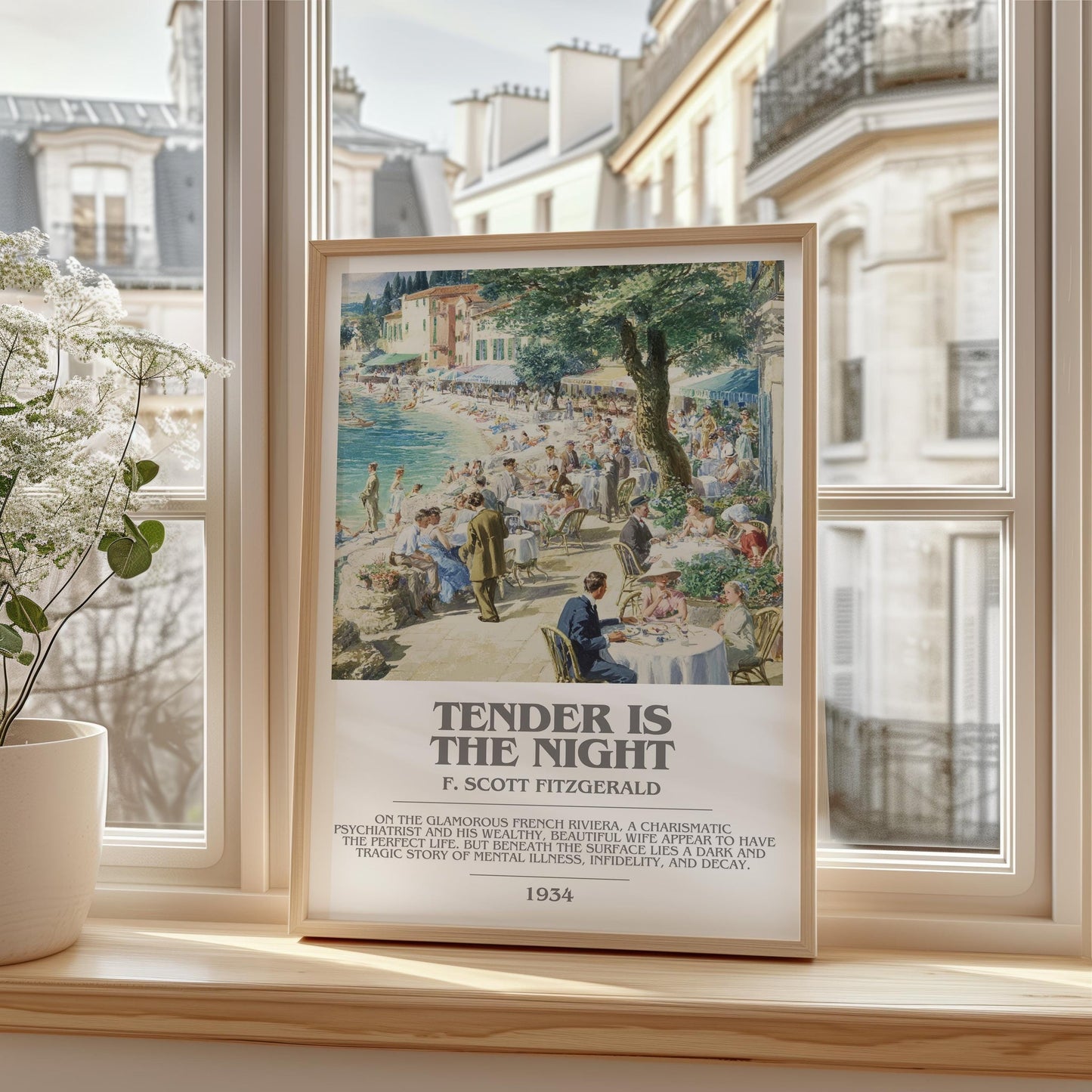 Tender Is the Night bookish print framed by window – literary home decor