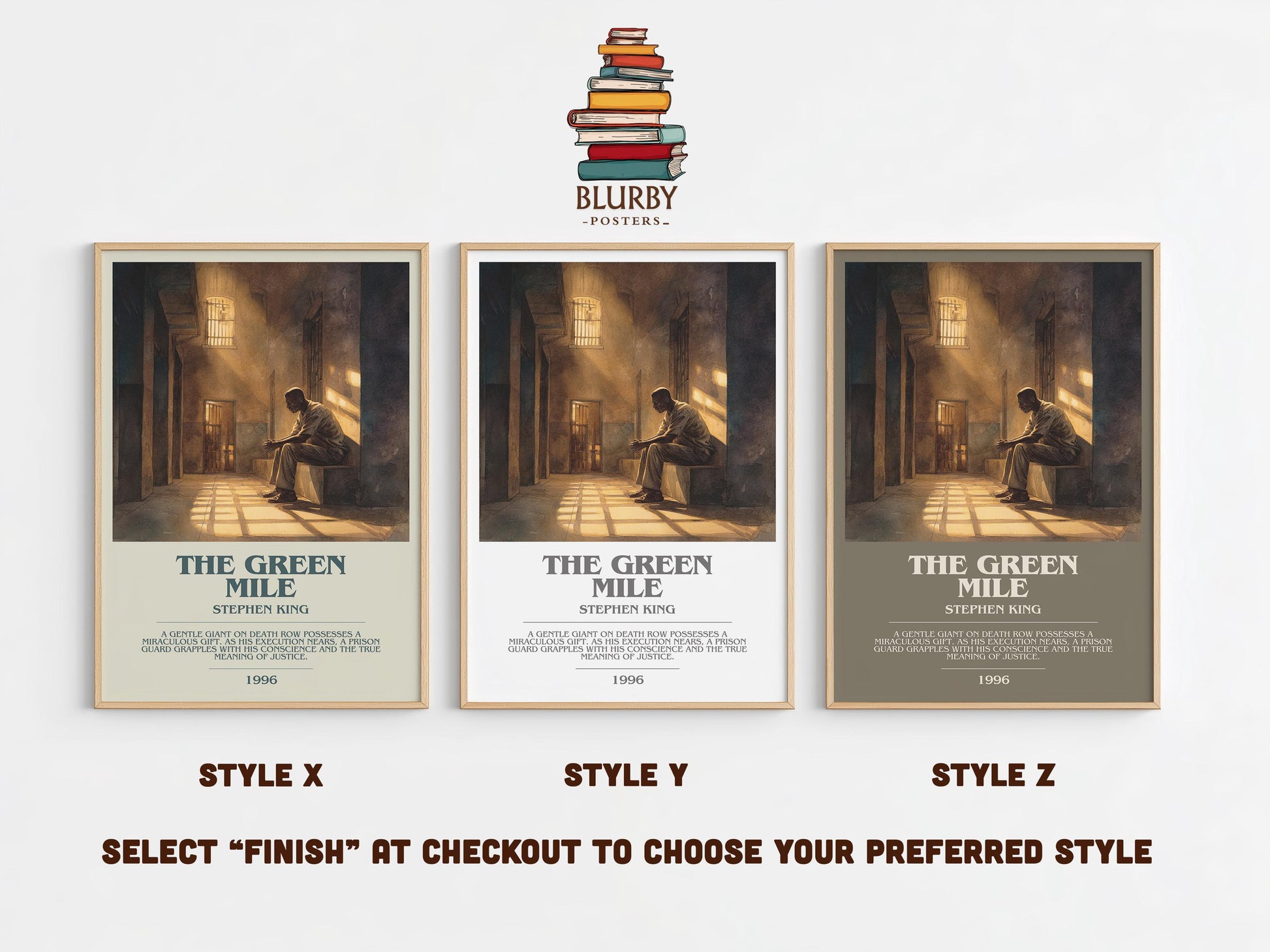The Green Mile bookish poster colour and style options – Stephen King book art