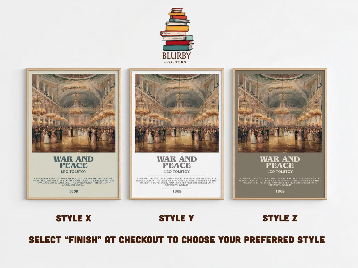 War and Peace bookish poster colour and style options – Leo Tolstoi book art