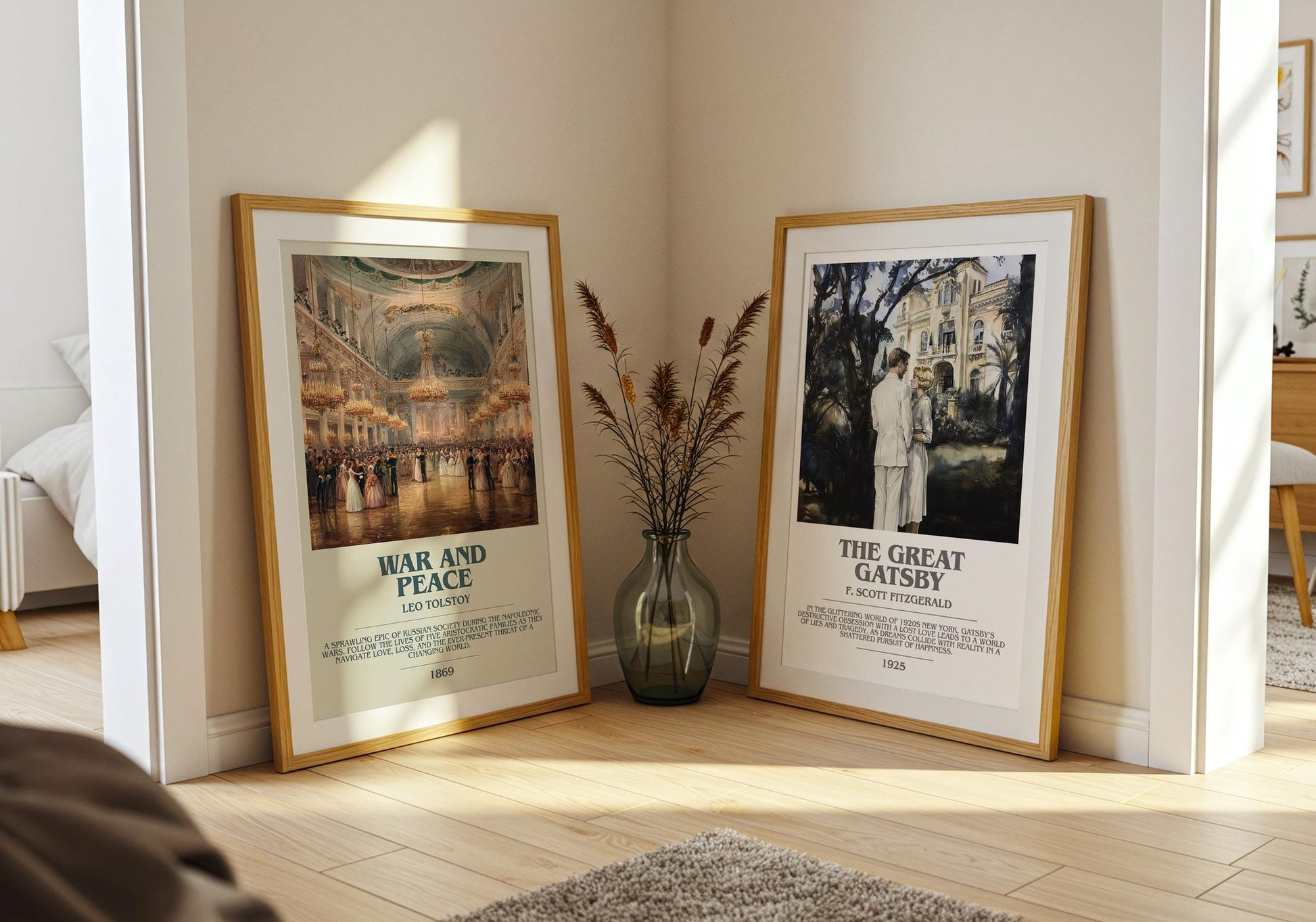 War and Peace bookish print on bookshelf – Leo Tolstoi fan gift