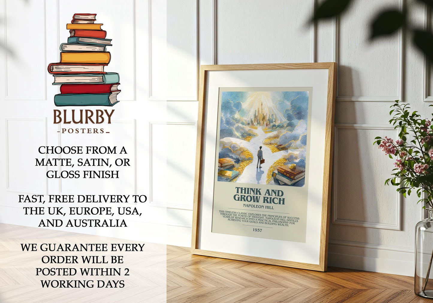 Think and Grow Rich book poster packaging – museum-quality print rolled in protective tube
