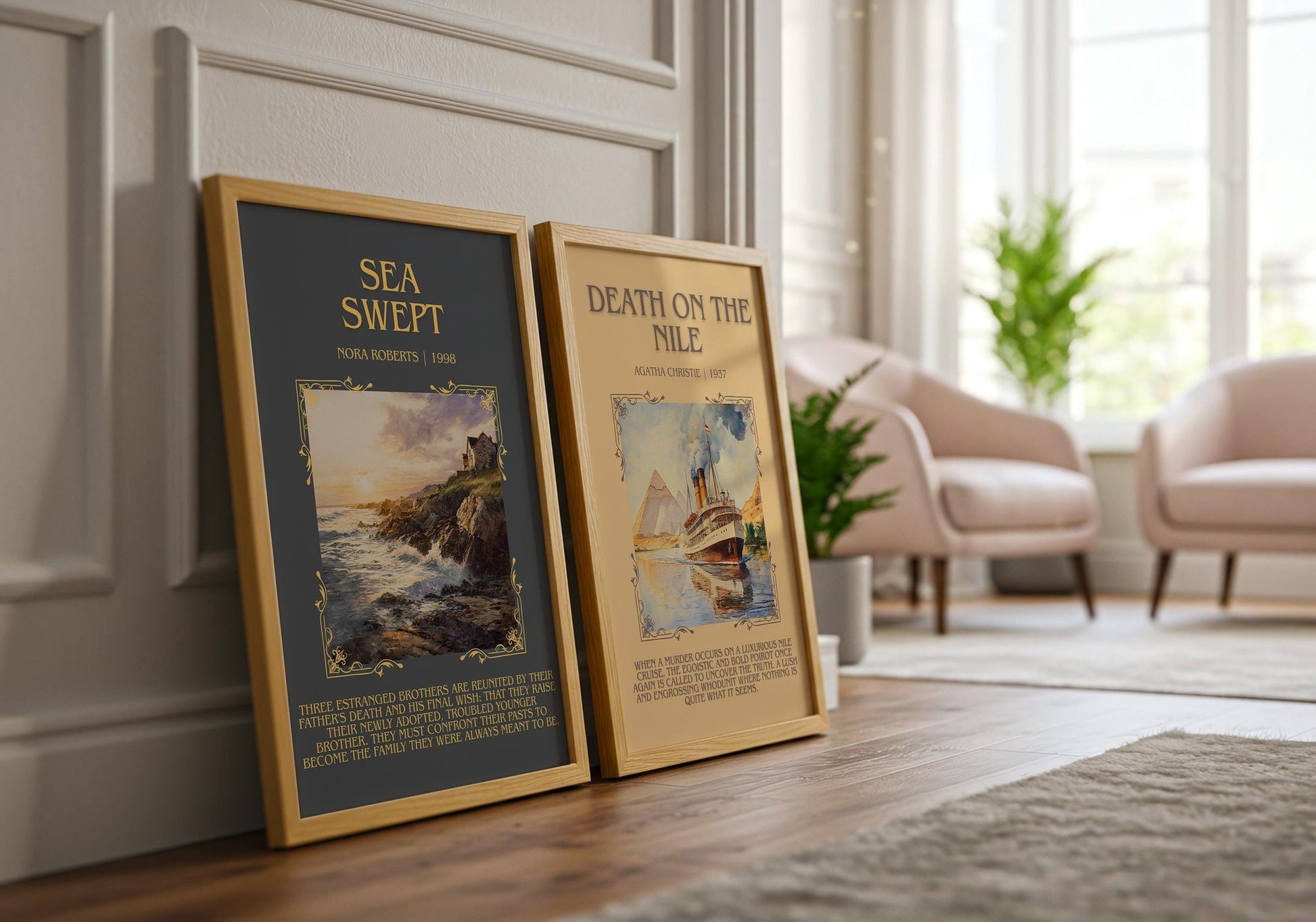 Sea Swept minimalist book poster framed on wall – romance wall art