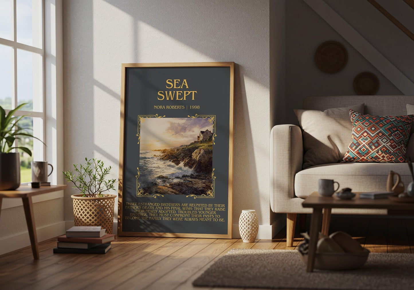 Sea Swept minimalist poster paired in gallery wall – literary art prints