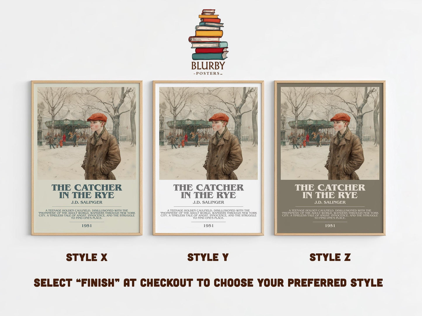 The Catcher in the Rye bookish poster colour and style options – J. D. Salinger book art