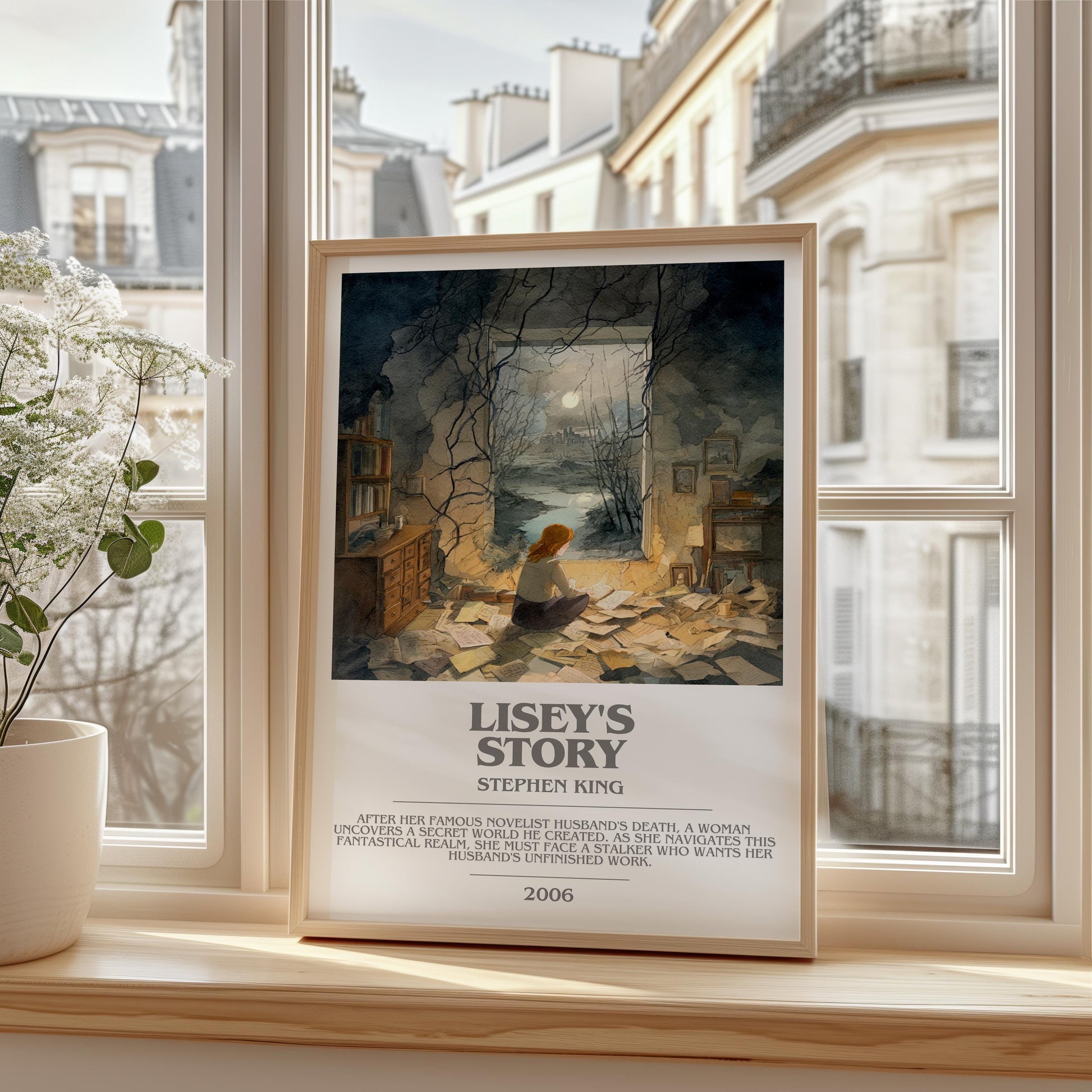 Lisey's Story bookish print framed by window – literary home decor