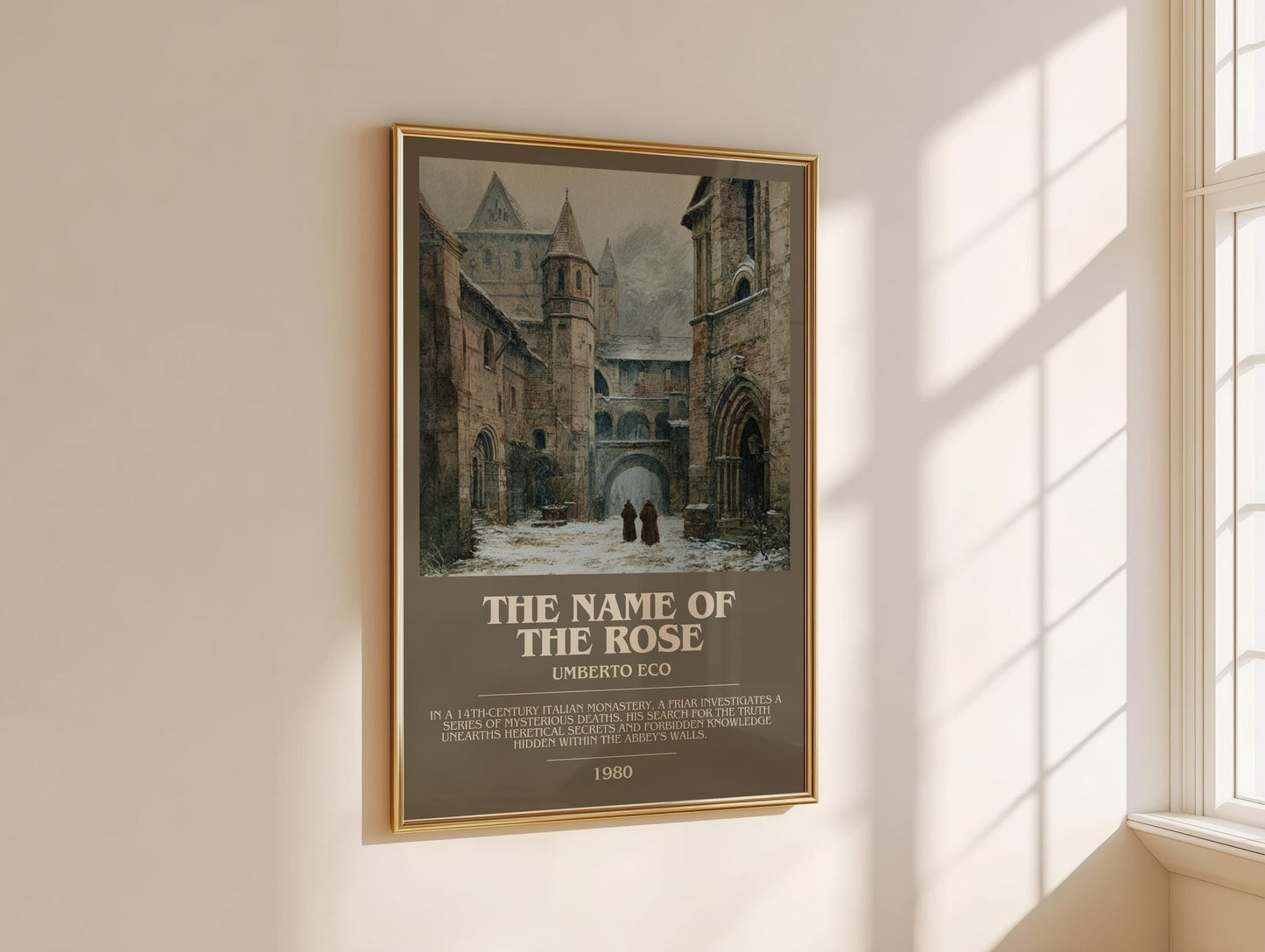 The Name of the Rose bookish book poster framed on wall – historical fiction wall art