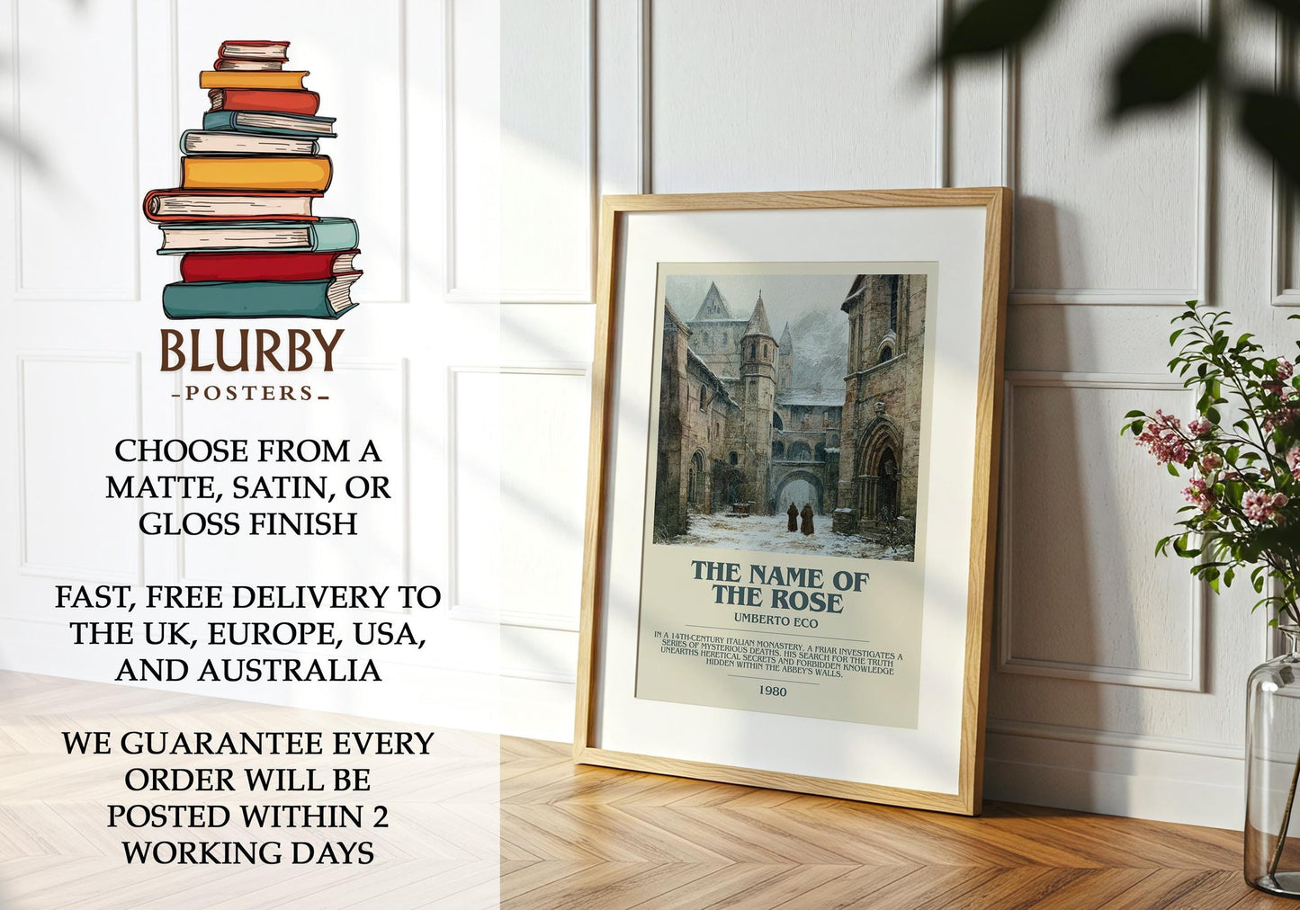 The Name of the Rose book poster packaging – museum-quality print rolled in protective tube