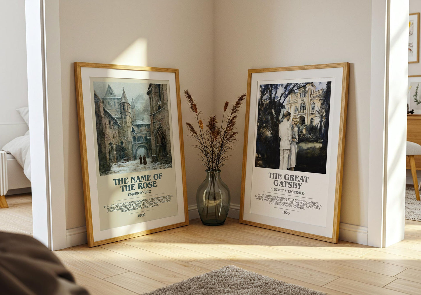 The Name of the Rose bookish print on bookshelf – Umberto Eco fan gift