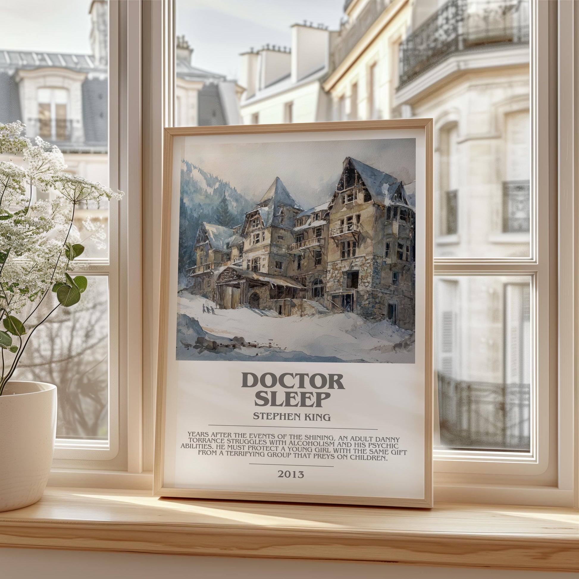 Doctor Sleep bookish print framed by window – literary home decor