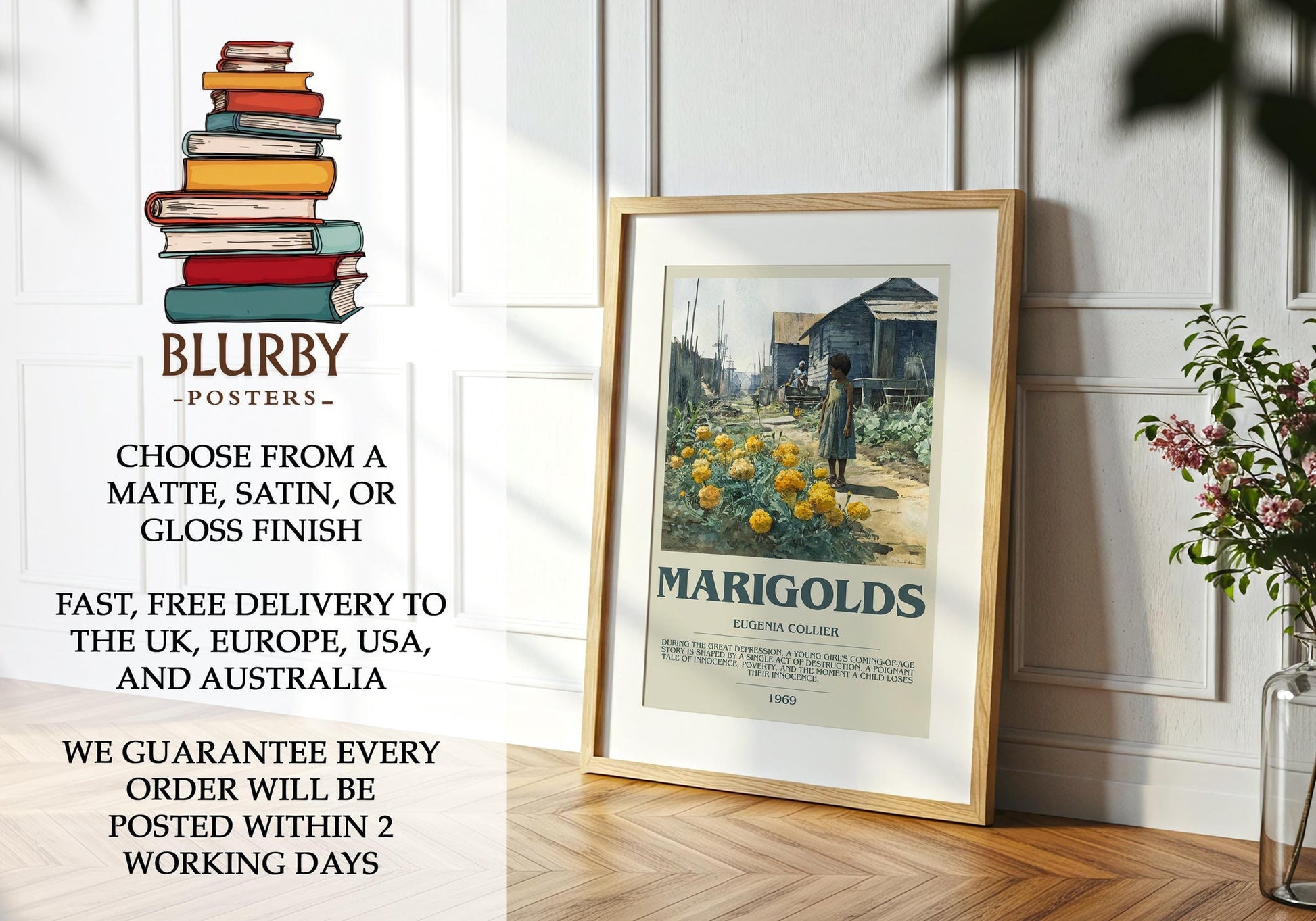 Marigolds book poster packaging – museum-quality print rolled in protective tube