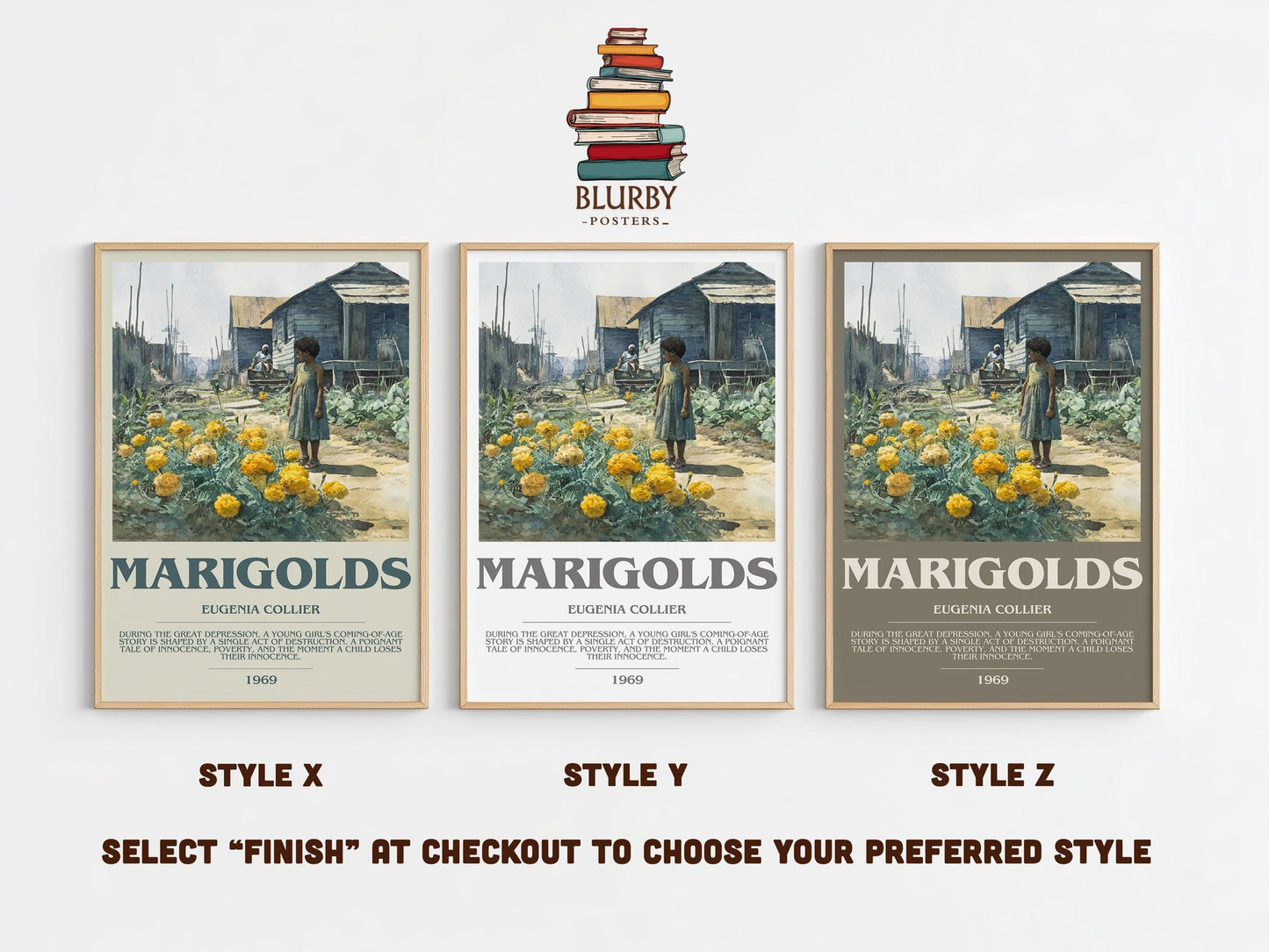 Marigolds bookish poster colour and style options – Eugenia Collier book art