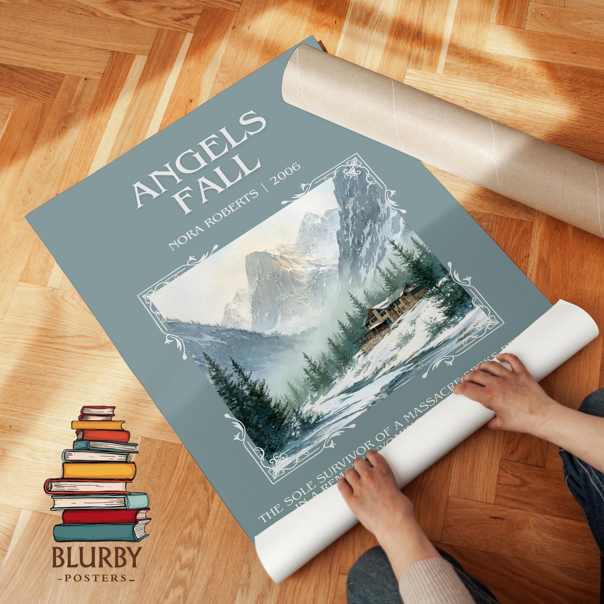 Angels Fall book poster packaging – museum-quality print rolled in protective tube