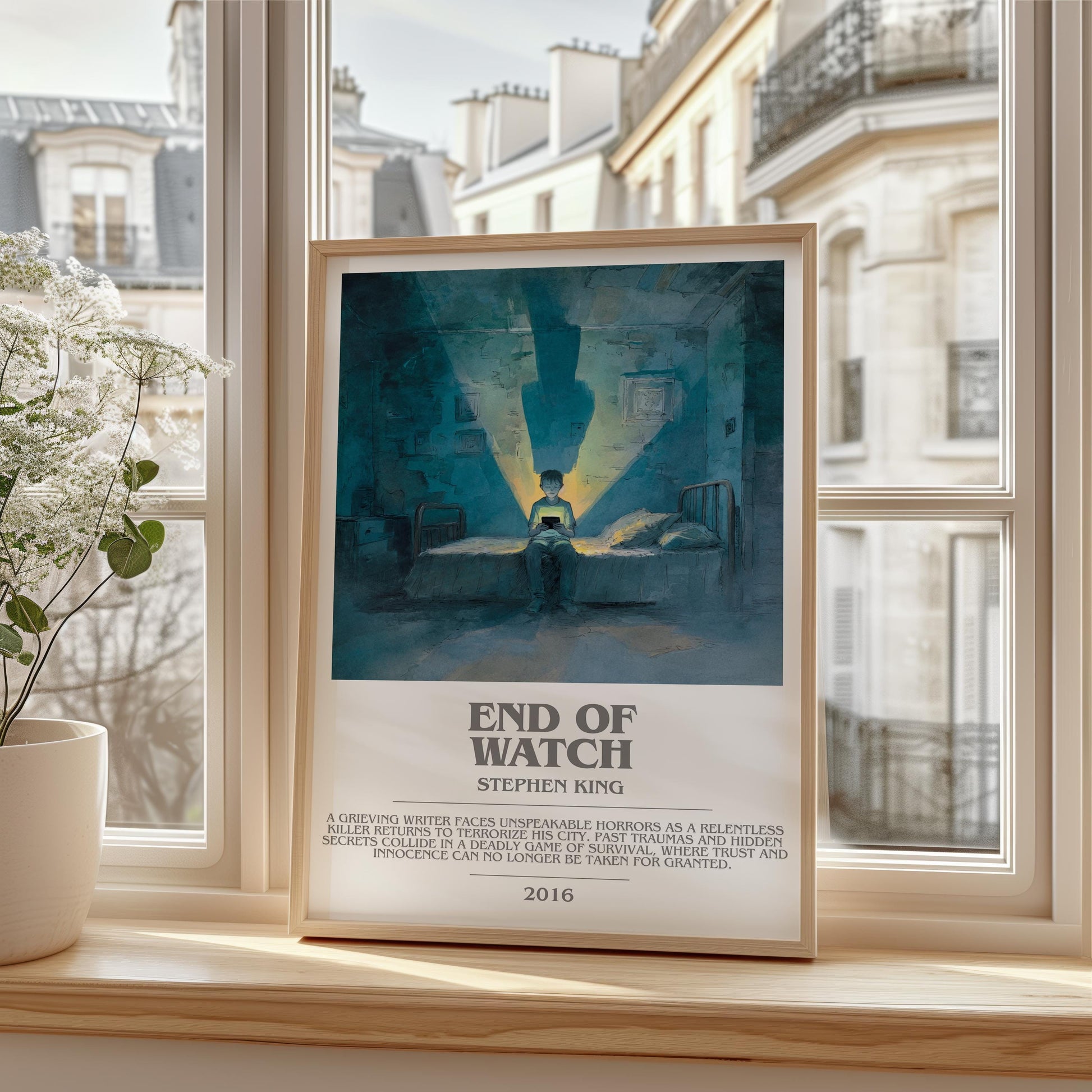 End of Watch bookish print framed by window – literary home decor