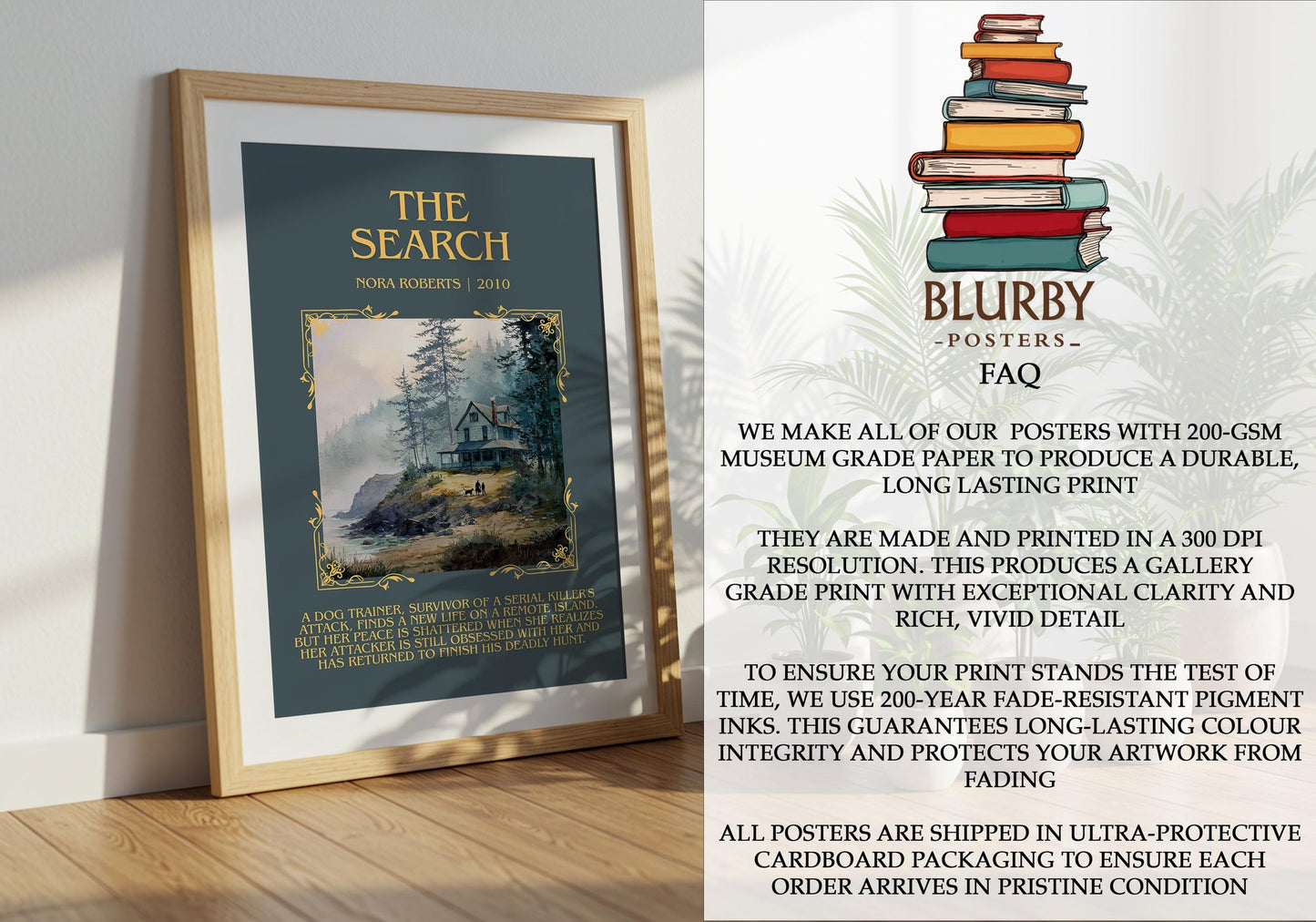 The Search minimalist literary print detail – Nora Roberts book art