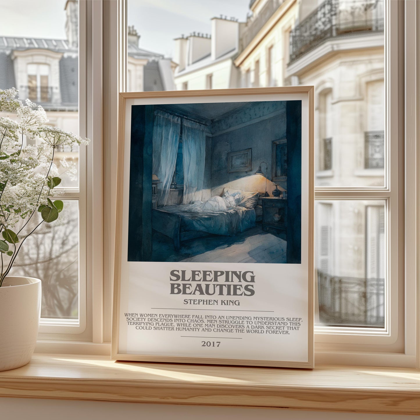 Sleeping Beauties bookish print framed by window – literary home decor