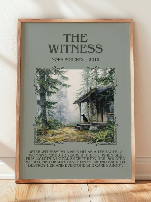 The Witness minimalist print in frame leaning in hallway – romance wall art