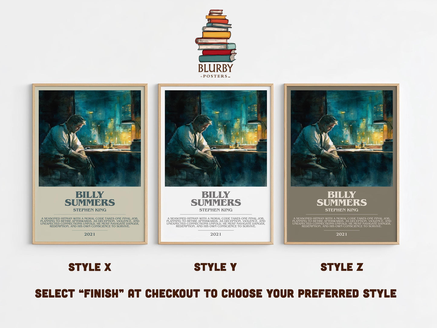 Billy Summers bookish poster colour and style options – Stephen King book art