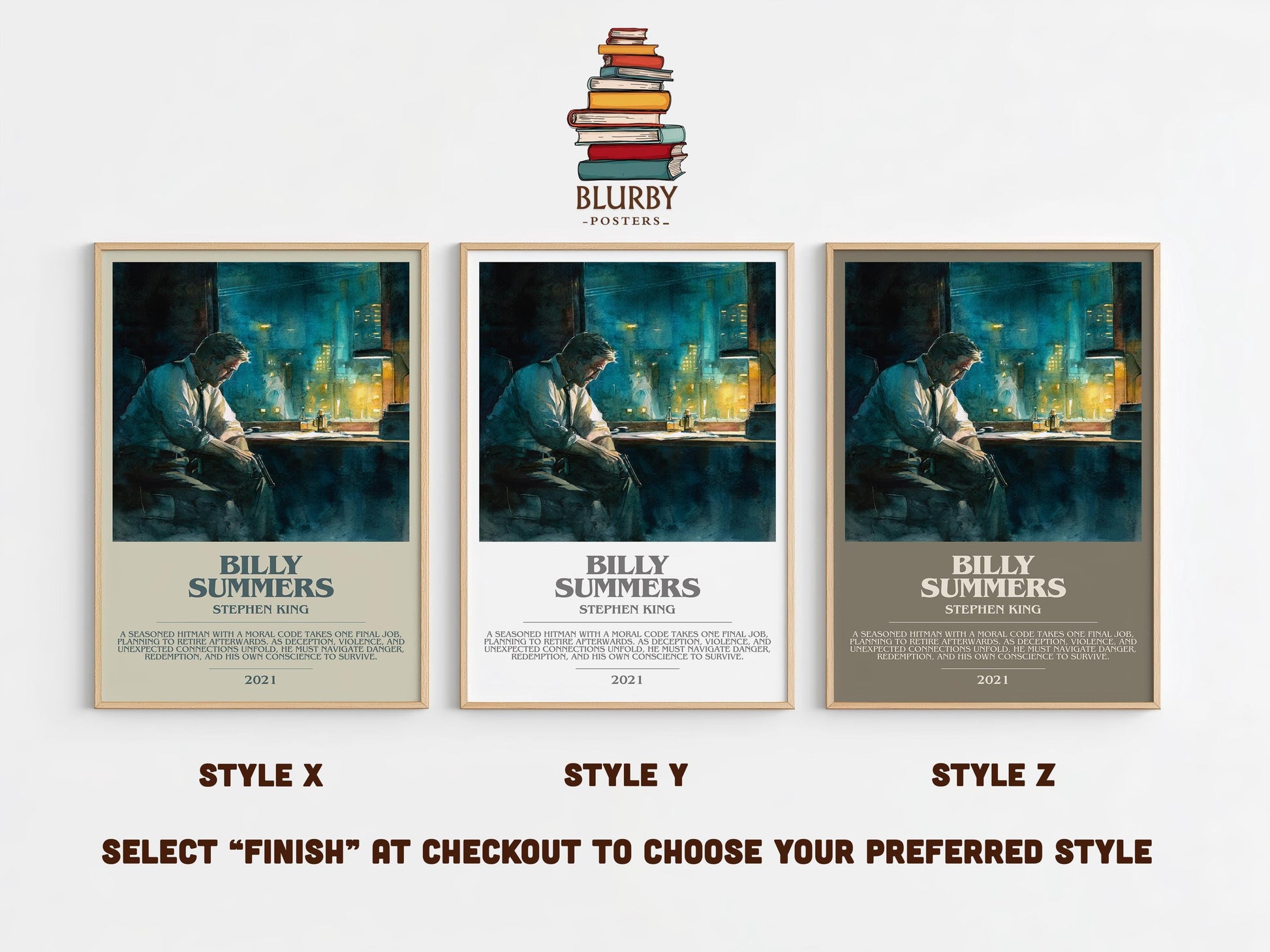 Billy Summers bookish poster colour and style options – Stephen King book art