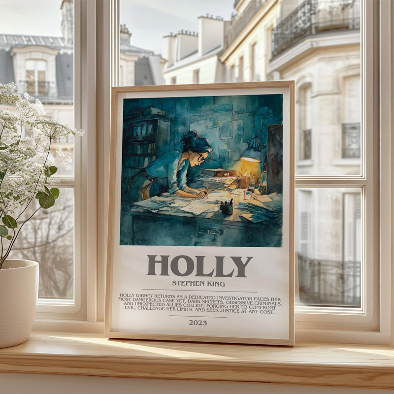 Holly bookish print framed by window – literary home decor