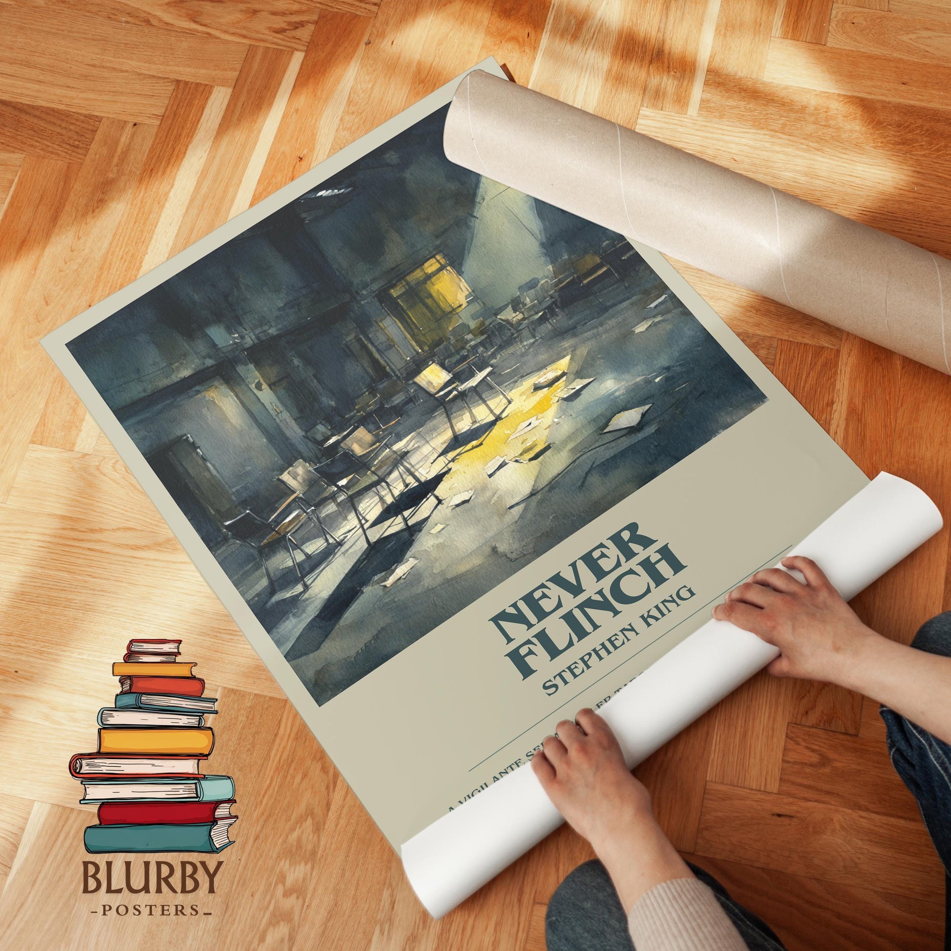 Never Flinch book poster packaging – museum-quality print rolled in protective tube
