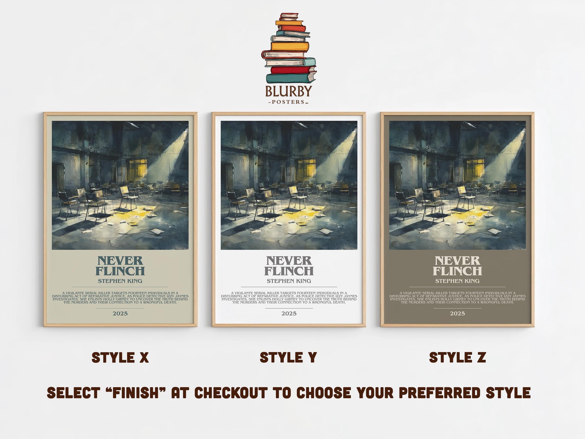 Never Flinch bookish poster colour and style options – Stephen King book art