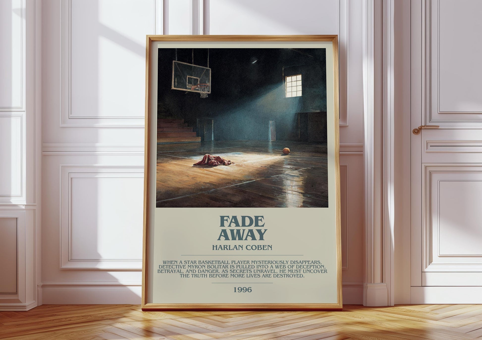Fade Away bookish print in frame leaning in hallway – mystery wall art
