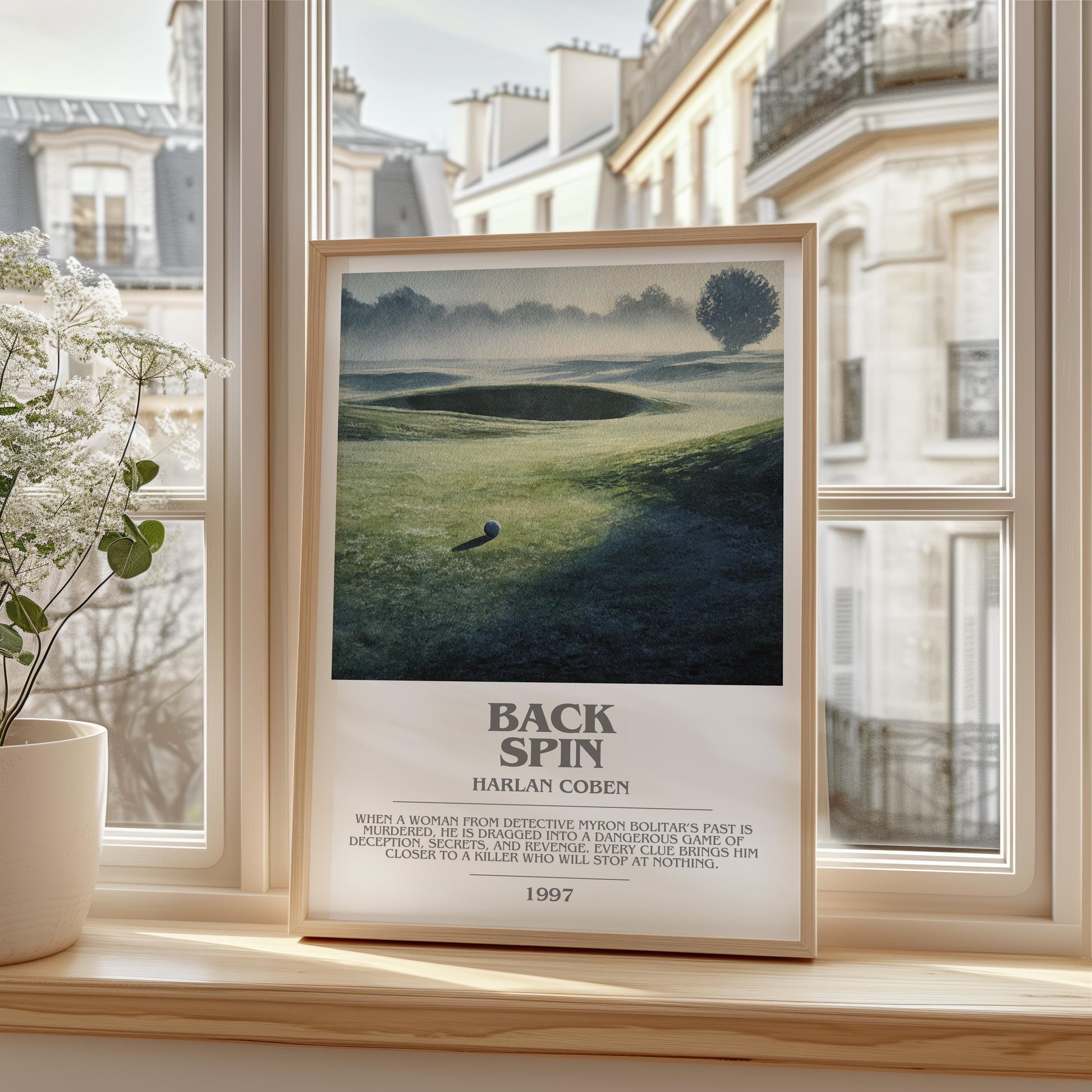 Back Spin bookish print framed by window – literary home decor