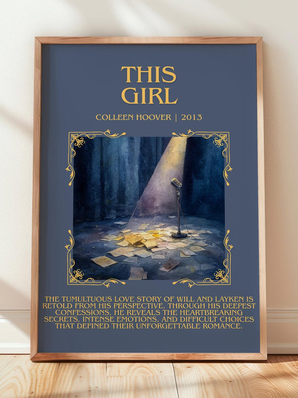 This Girl minimalist print in frame leaning in hallway – romance wall art